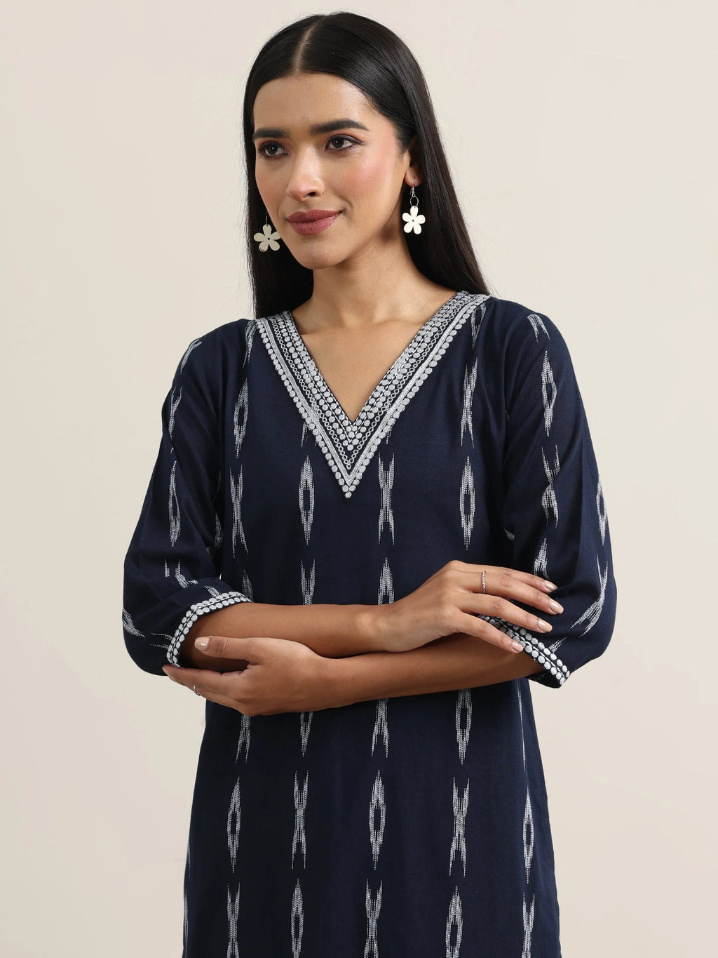 Blue Woven Design Cotton Straight Suit With Dupatta