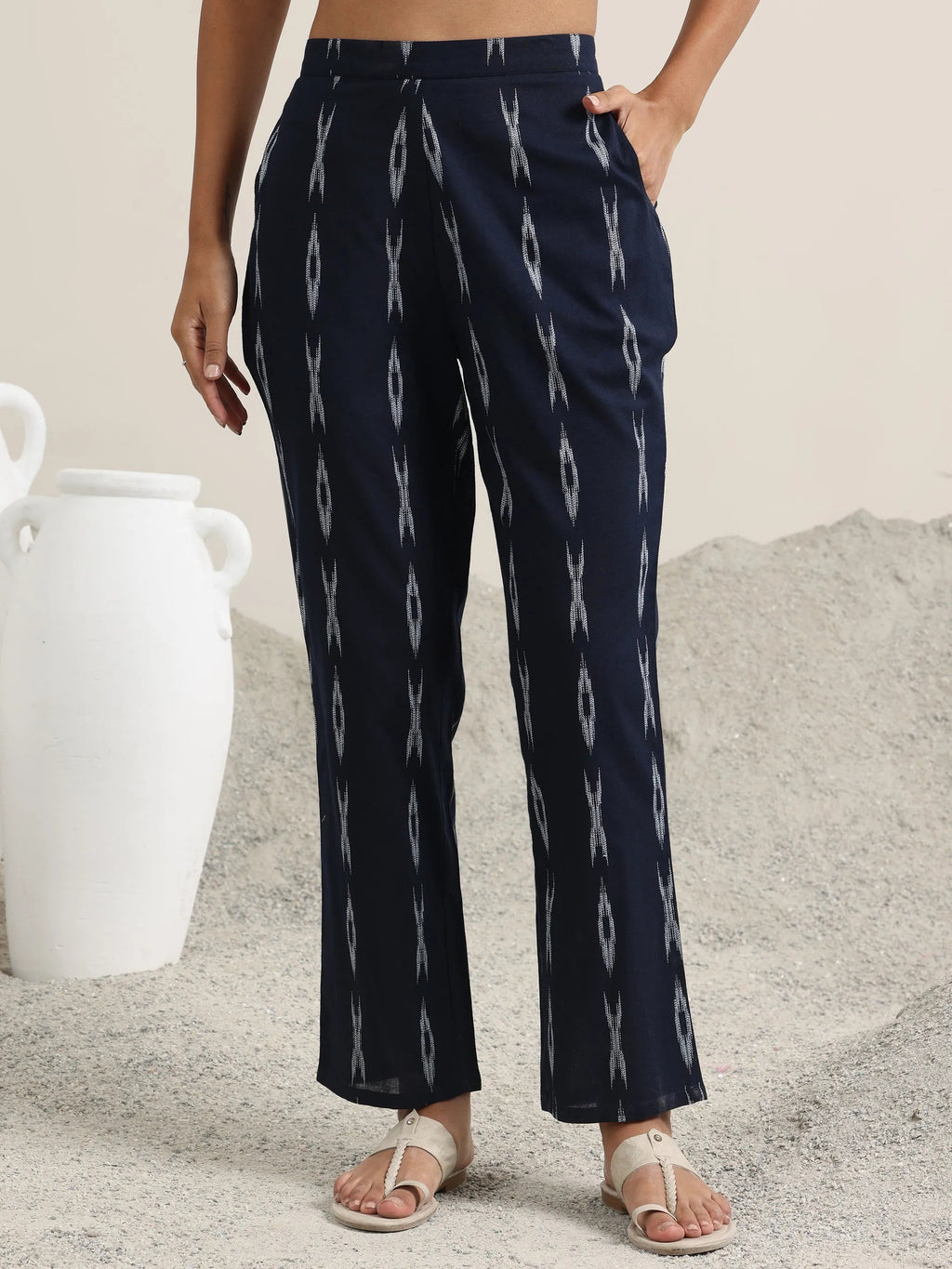 Blue Woven Design Cotton Straight Suit With Dupatta