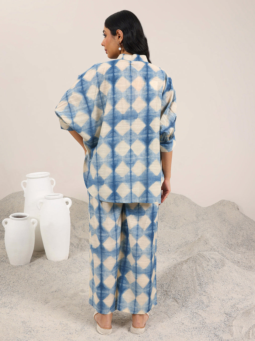 Blue Printed Silk Blend Co-Ord Sets