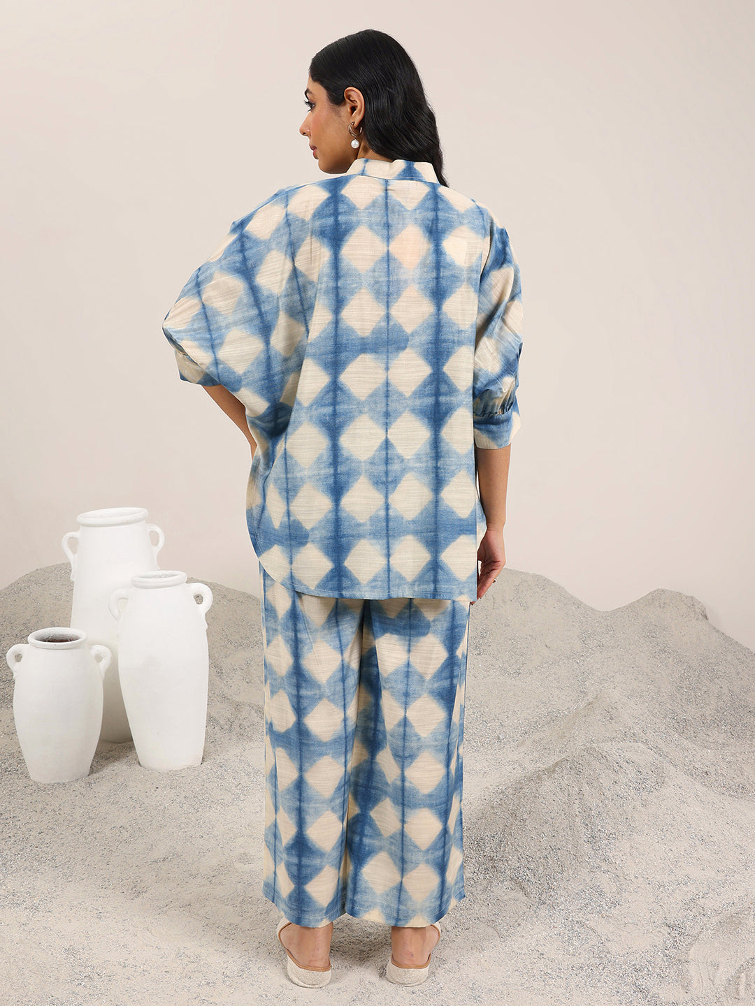 Blue Printed Silk Blend Co-Ord Sets