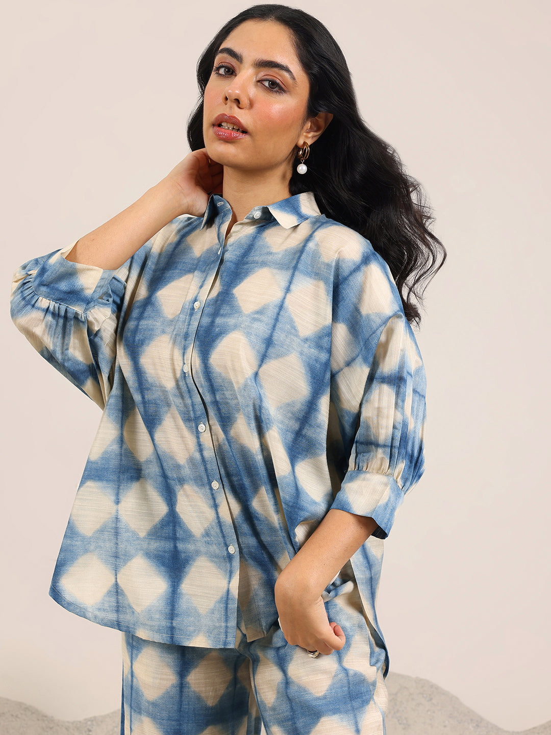 Blue Printed Silk Blend Co-Ord Sets