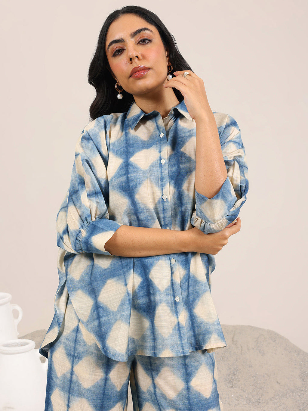 Blue Printed Silk Blend Co-Ord Sets