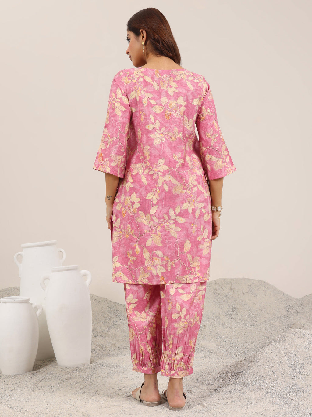 Pink Printed Silk Blend Co-Ord Sets