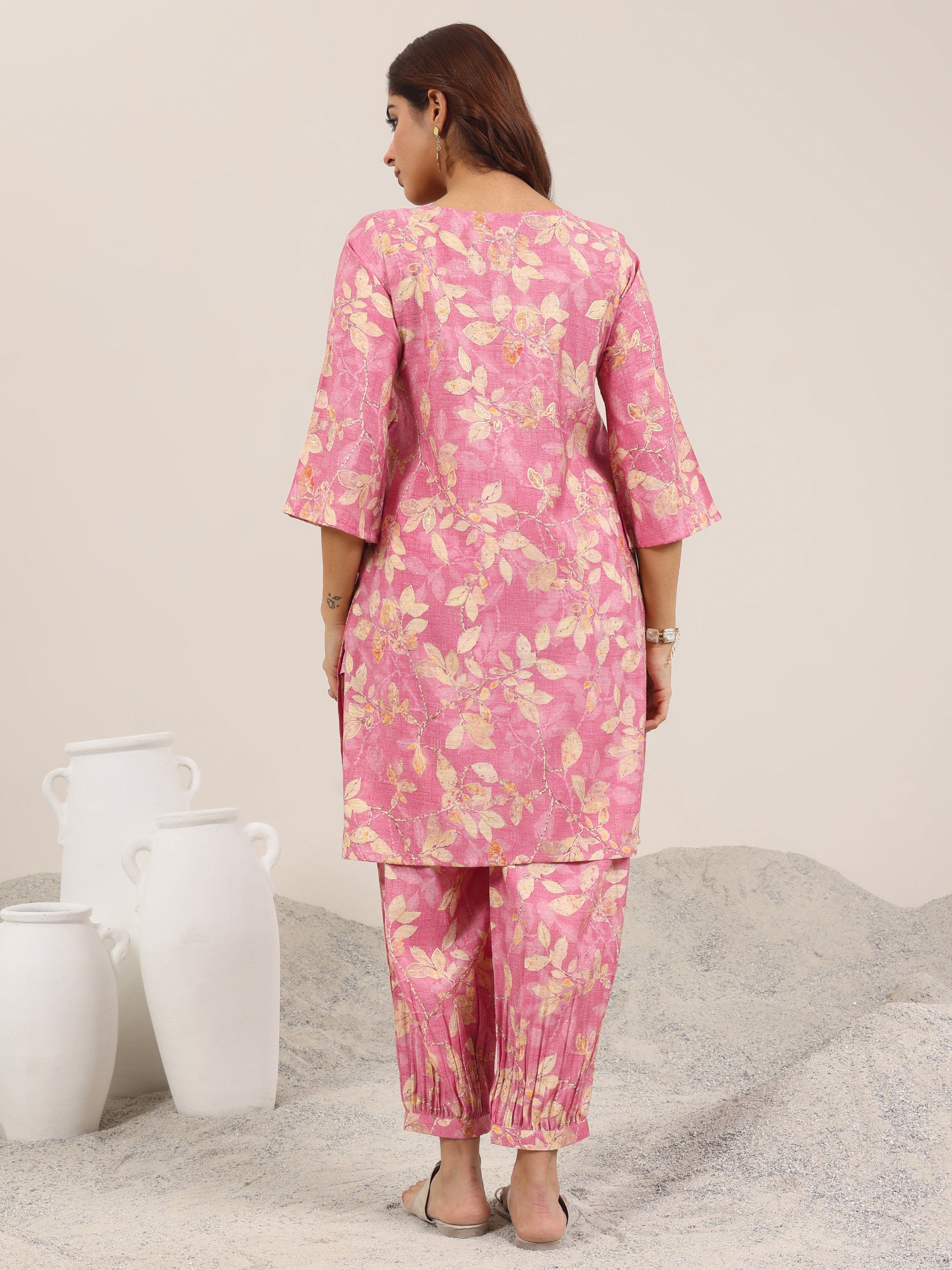 Pink Printed Silk Blend Co-Ord Sets
