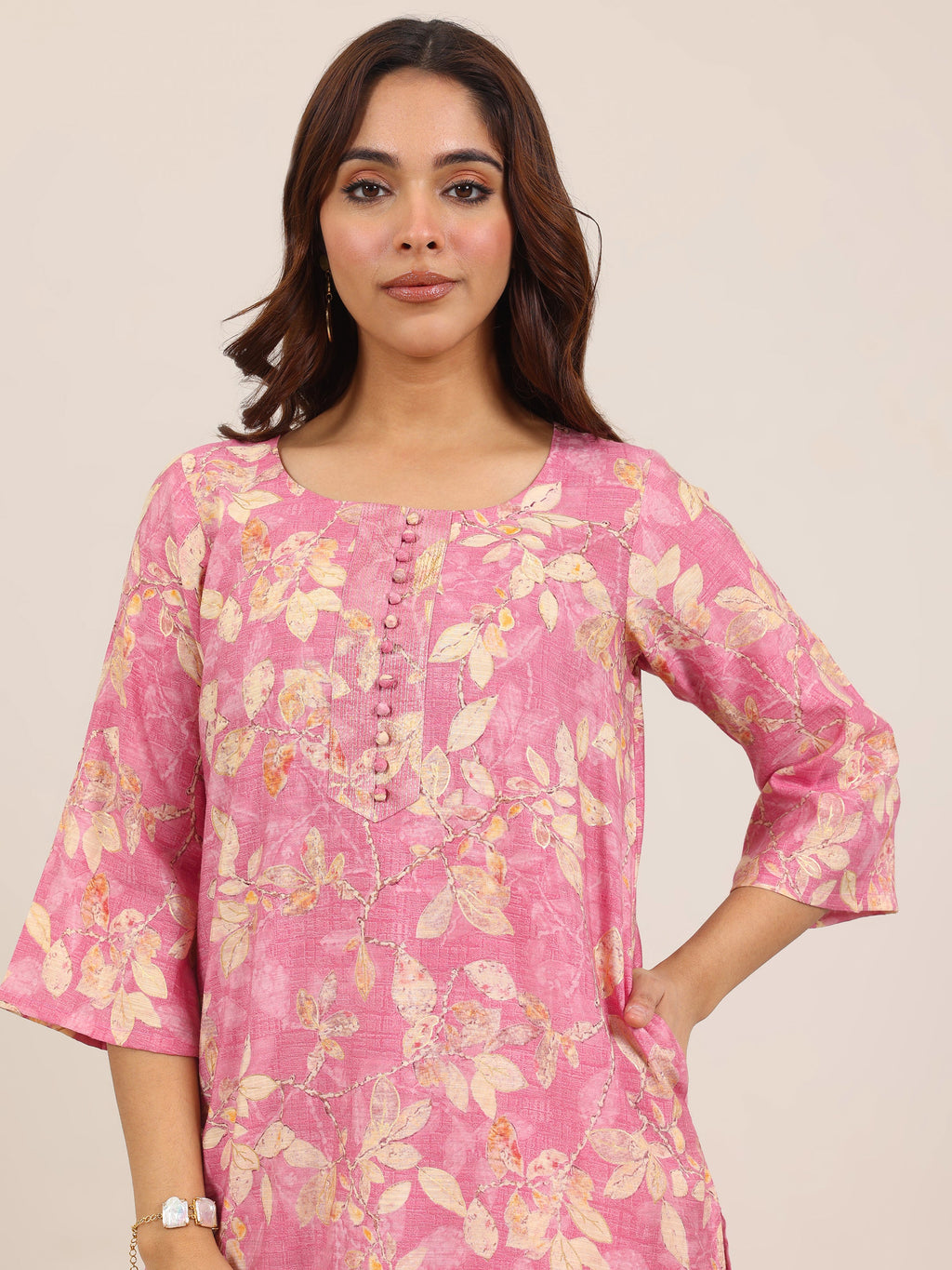 Pink Printed Silk Blend Co-Ord Sets