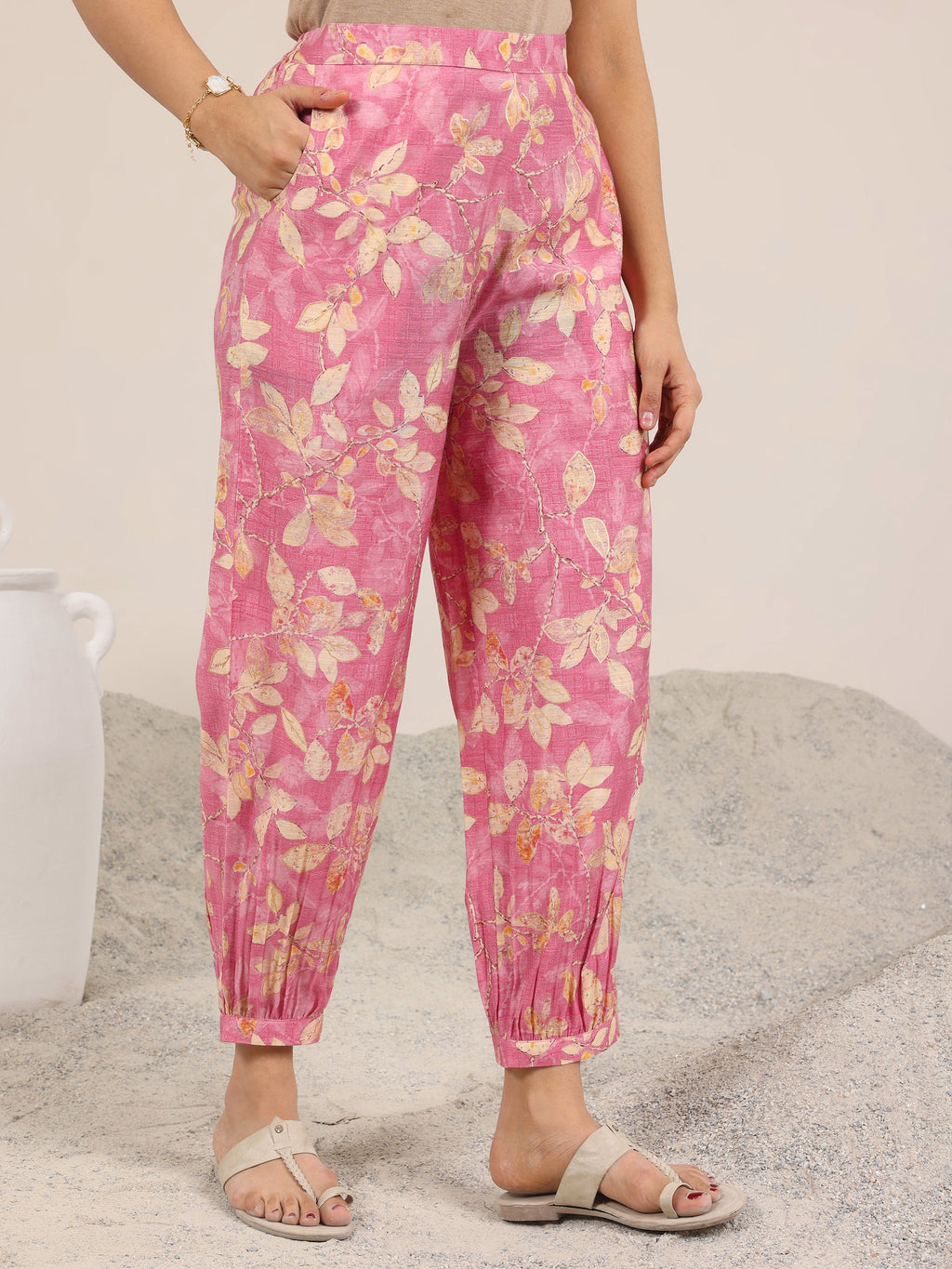 Pink Printed Silk Blend Co-Ord Sets