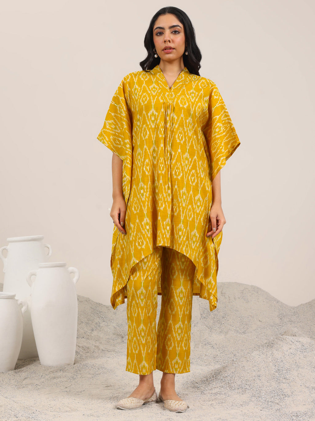 Mustard Printed Silk Blend Co-Ord Sets