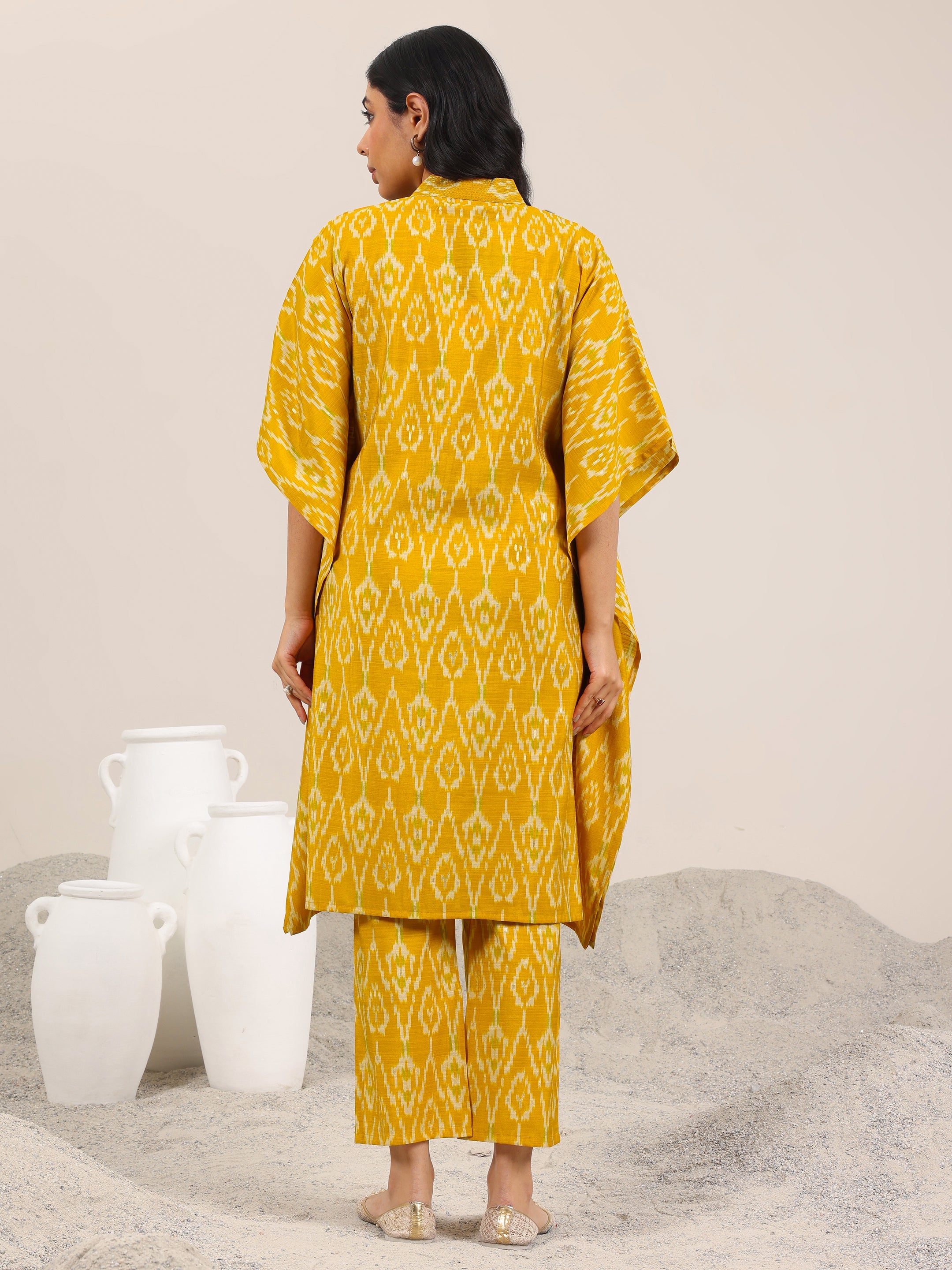 Mustard Printed Silk Blend Co-Ord Sets