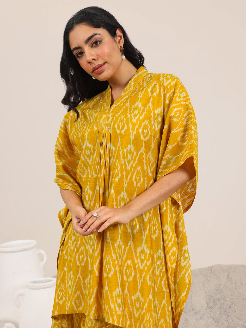 Mustard Printed Silk Blend Co-Ord Sets