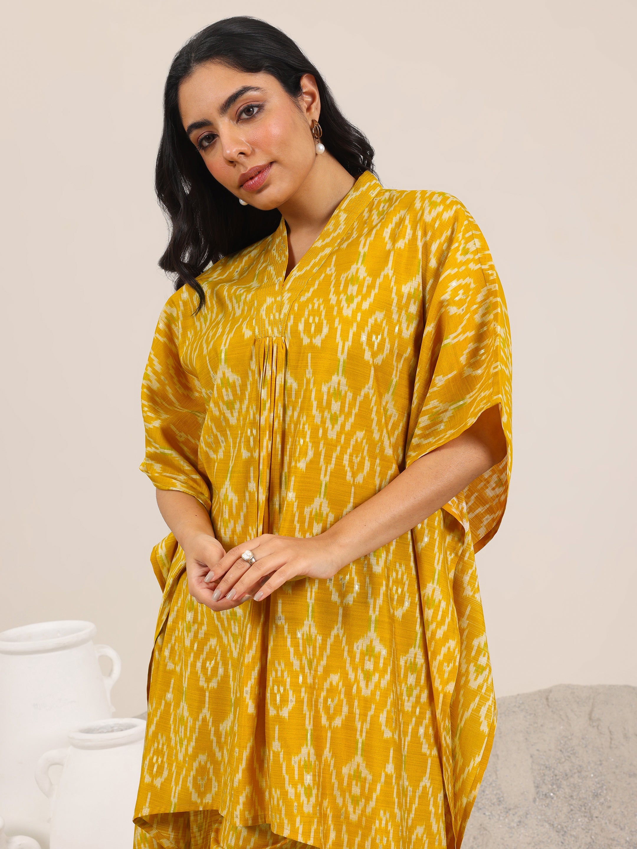 Mustard Printed Silk Blend Co-Ord Sets