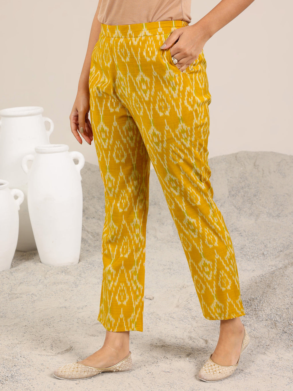 Mustard Printed Silk Blend Co-Ord Sets