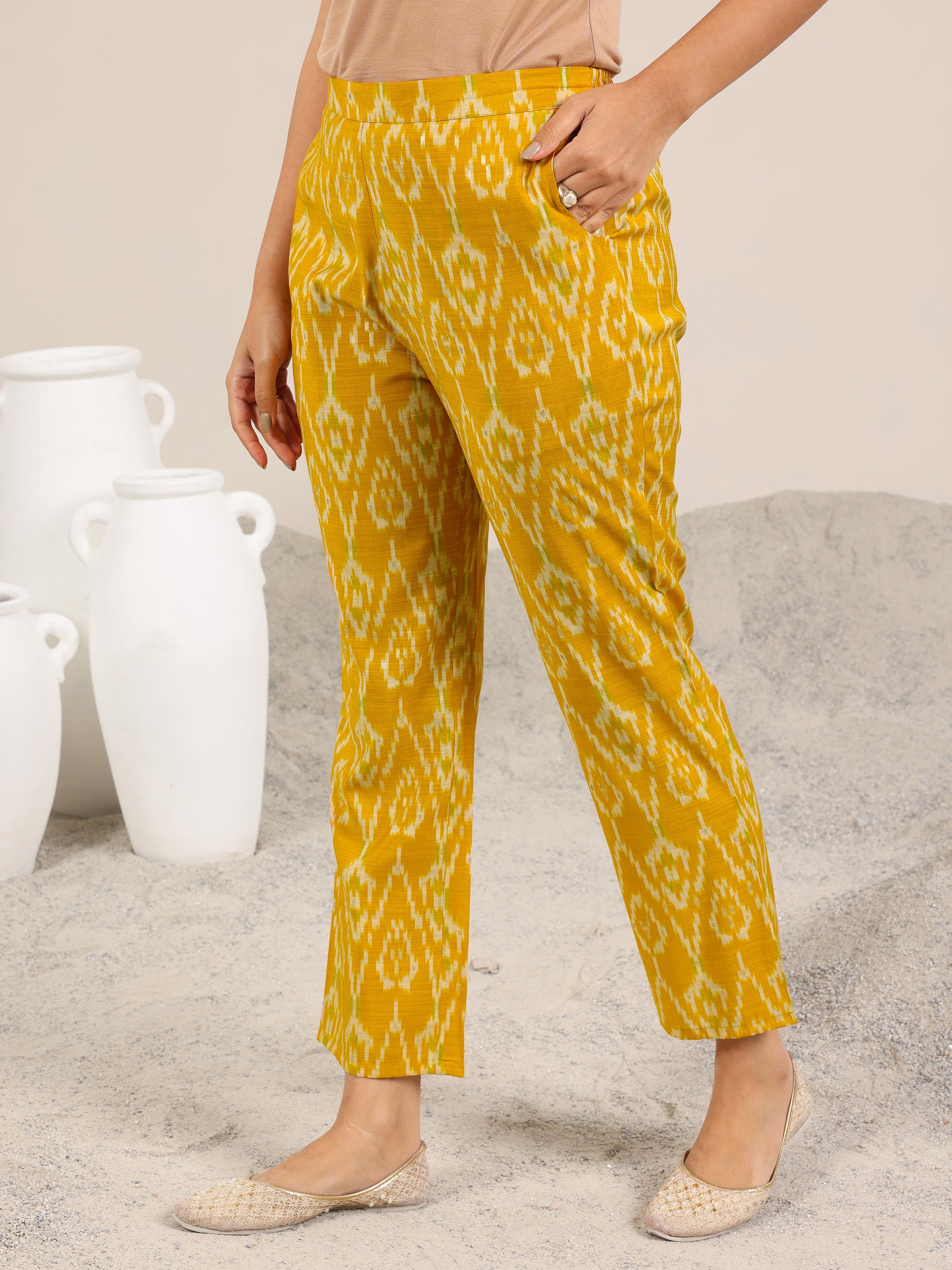 Mustard Printed Silk Blend Co-Ord Sets