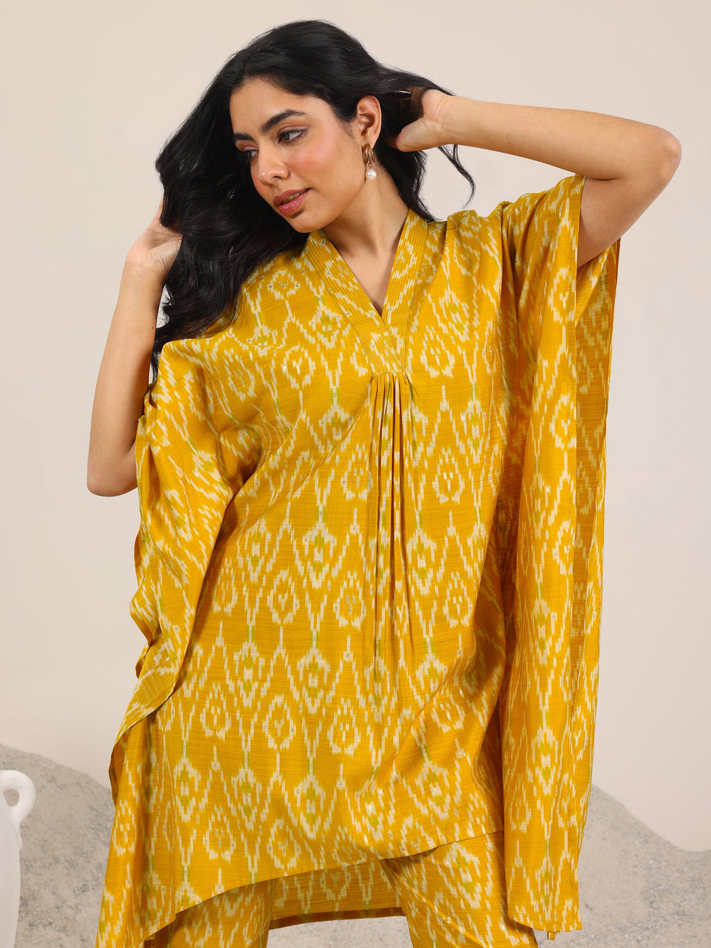 Mustard Printed Silk Blend Co-Ord Sets