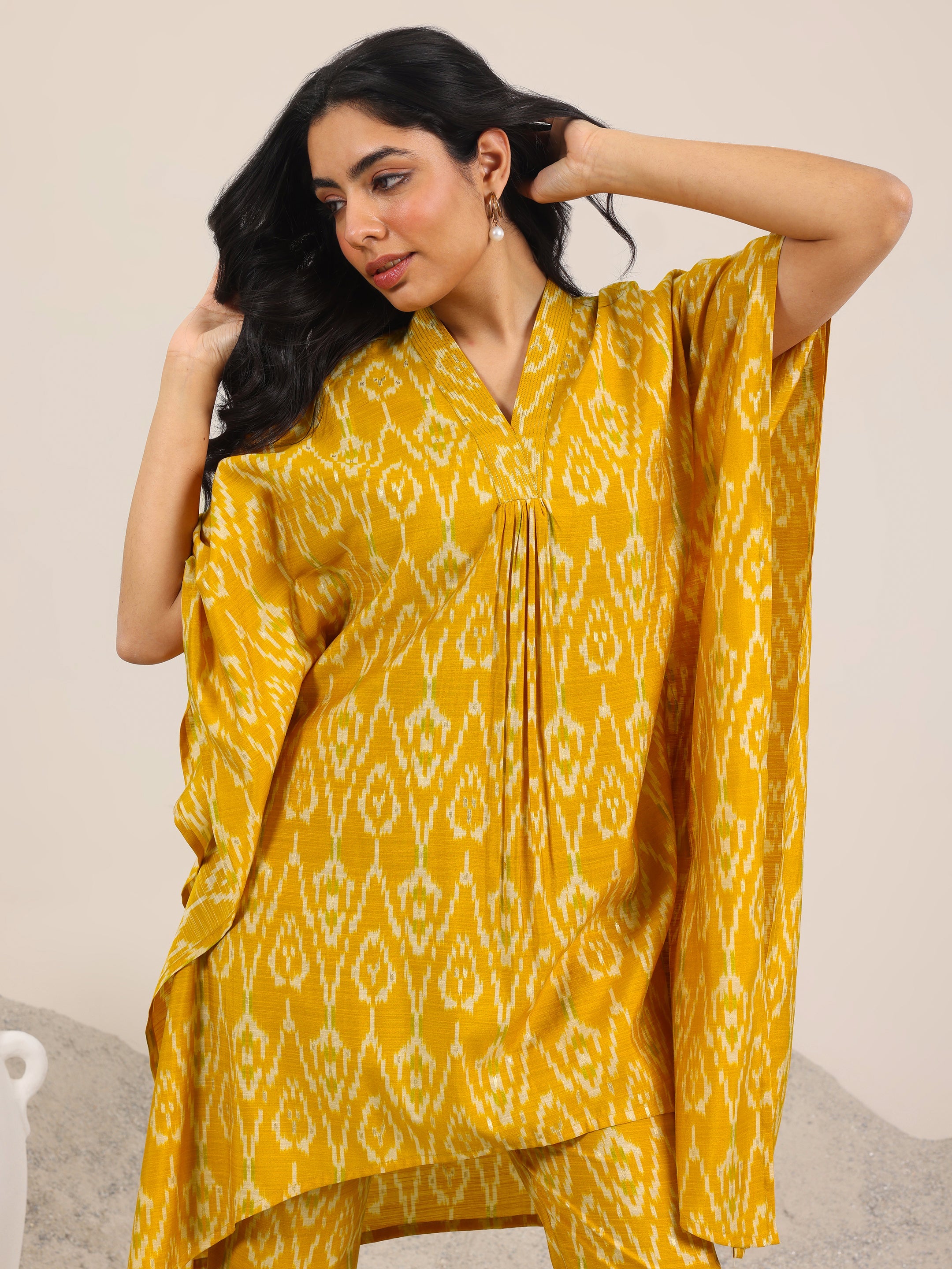 Mustard Printed Silk Blend Co-Ord Sets