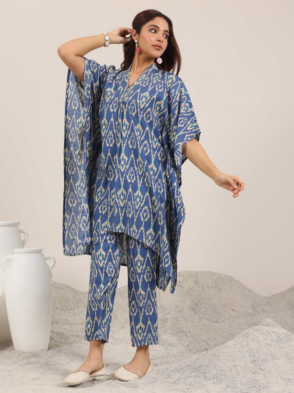 Blue Printed Silk Blend Co-Ord Sets