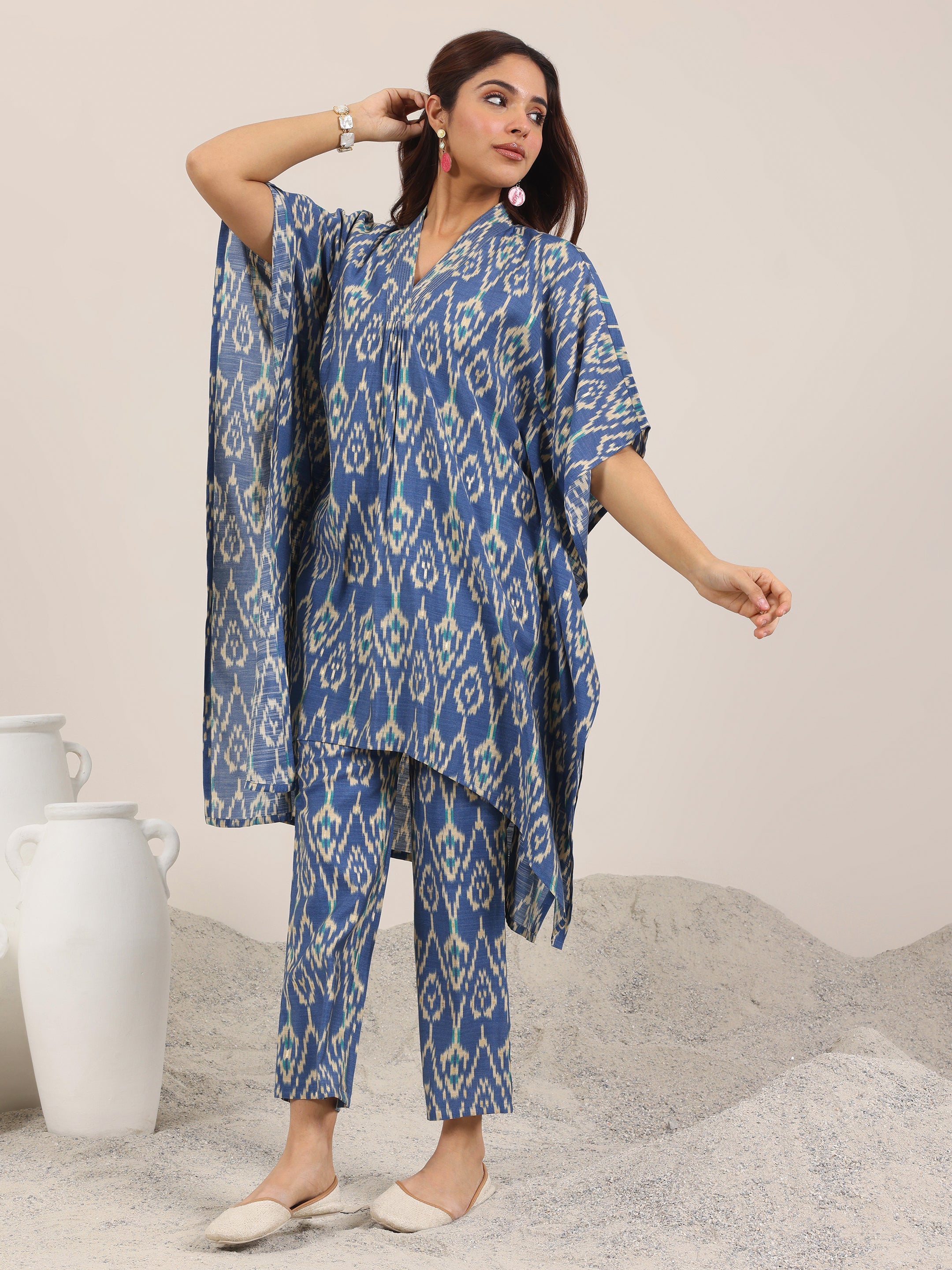 Blue Printed Silk Blend Co-Ord Sets