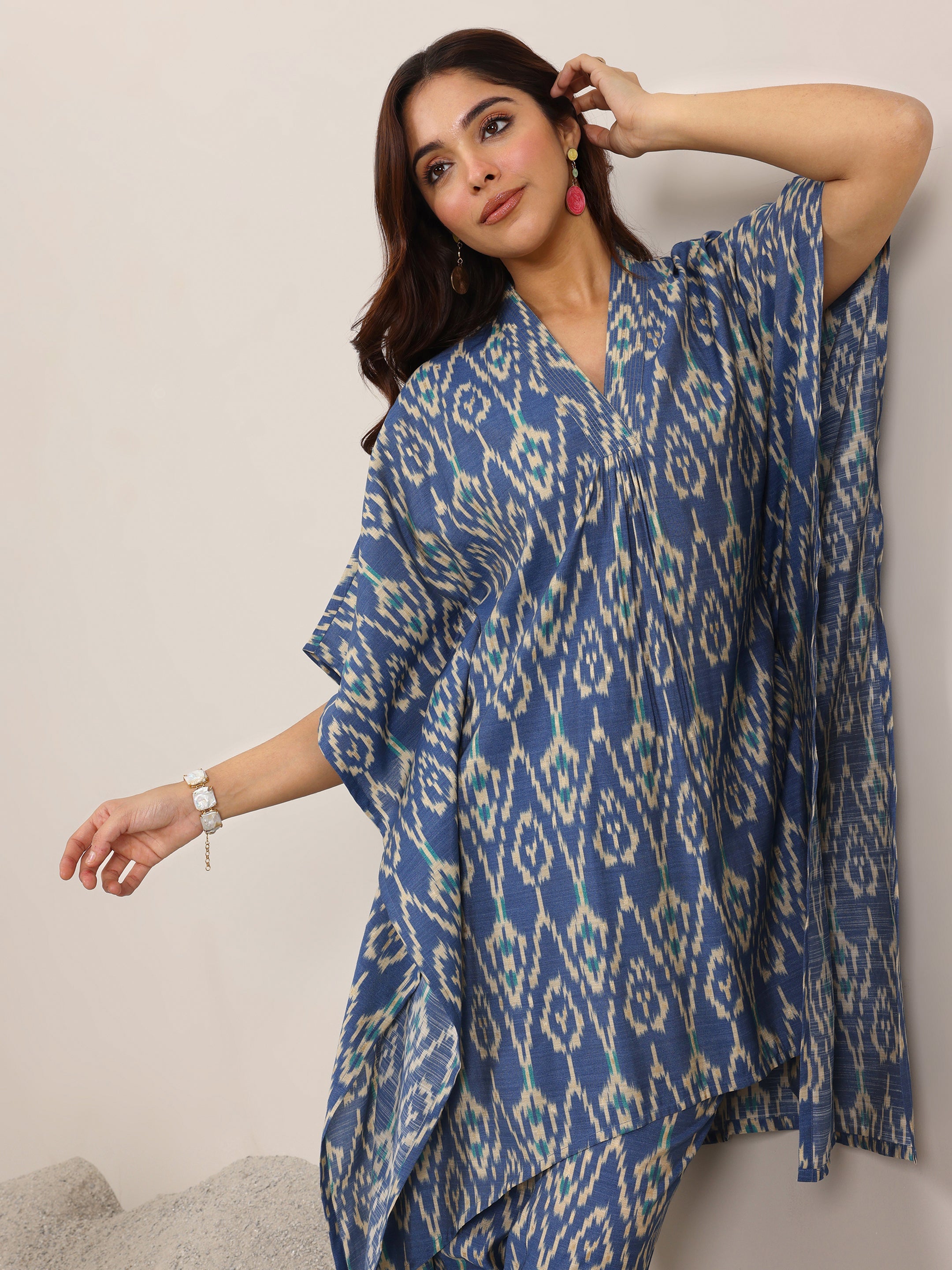 Blue Printed Silk Blend Co-Ord Sets