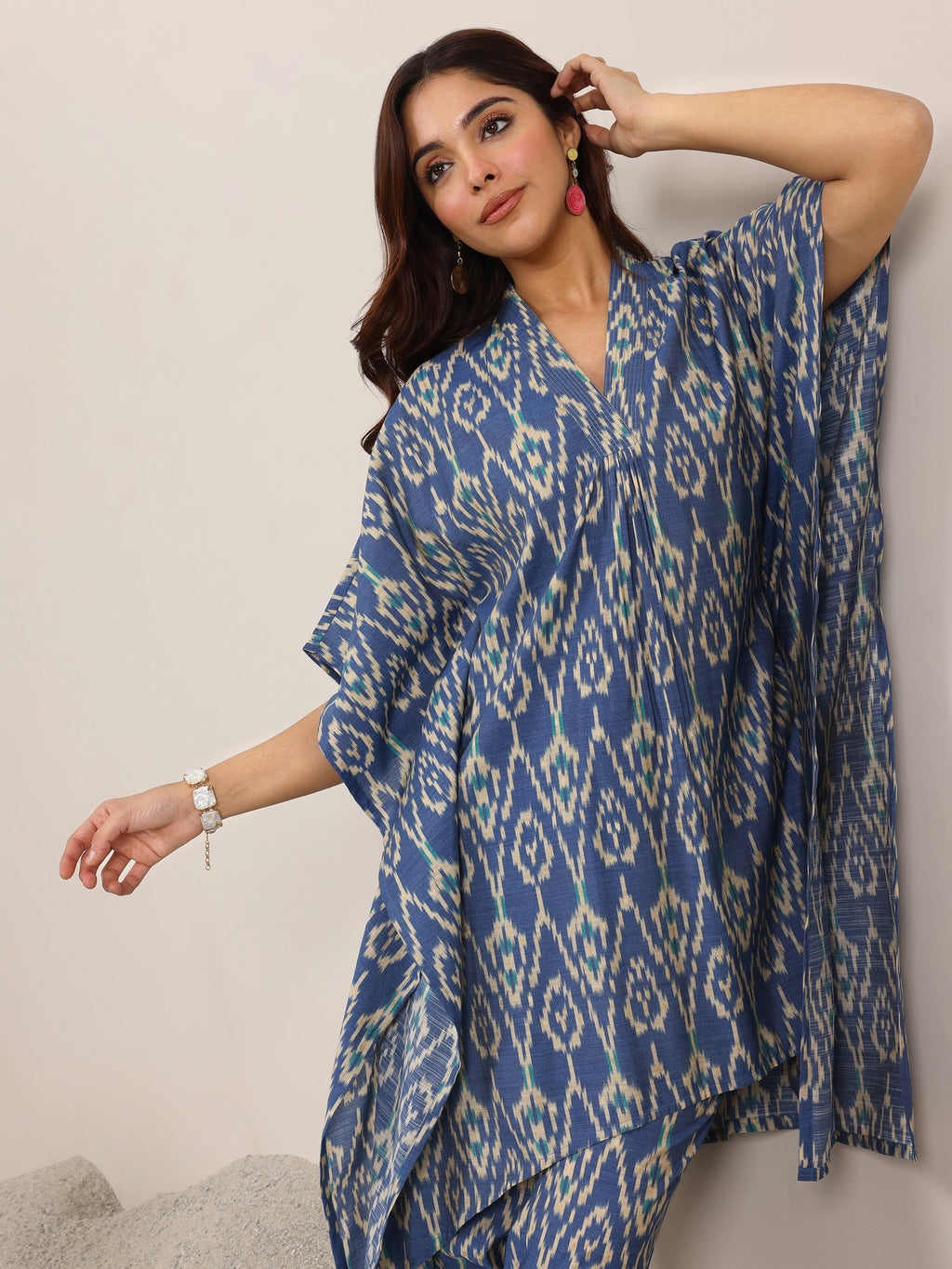 Blue Printed Silk Blend Co-Ord Sets