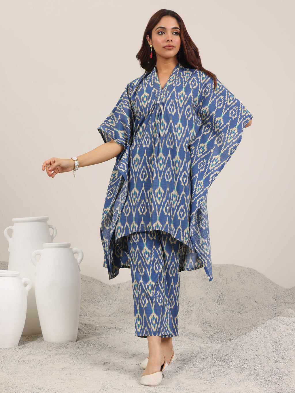 Blue Printed Silk Blend Co-Ord Sets