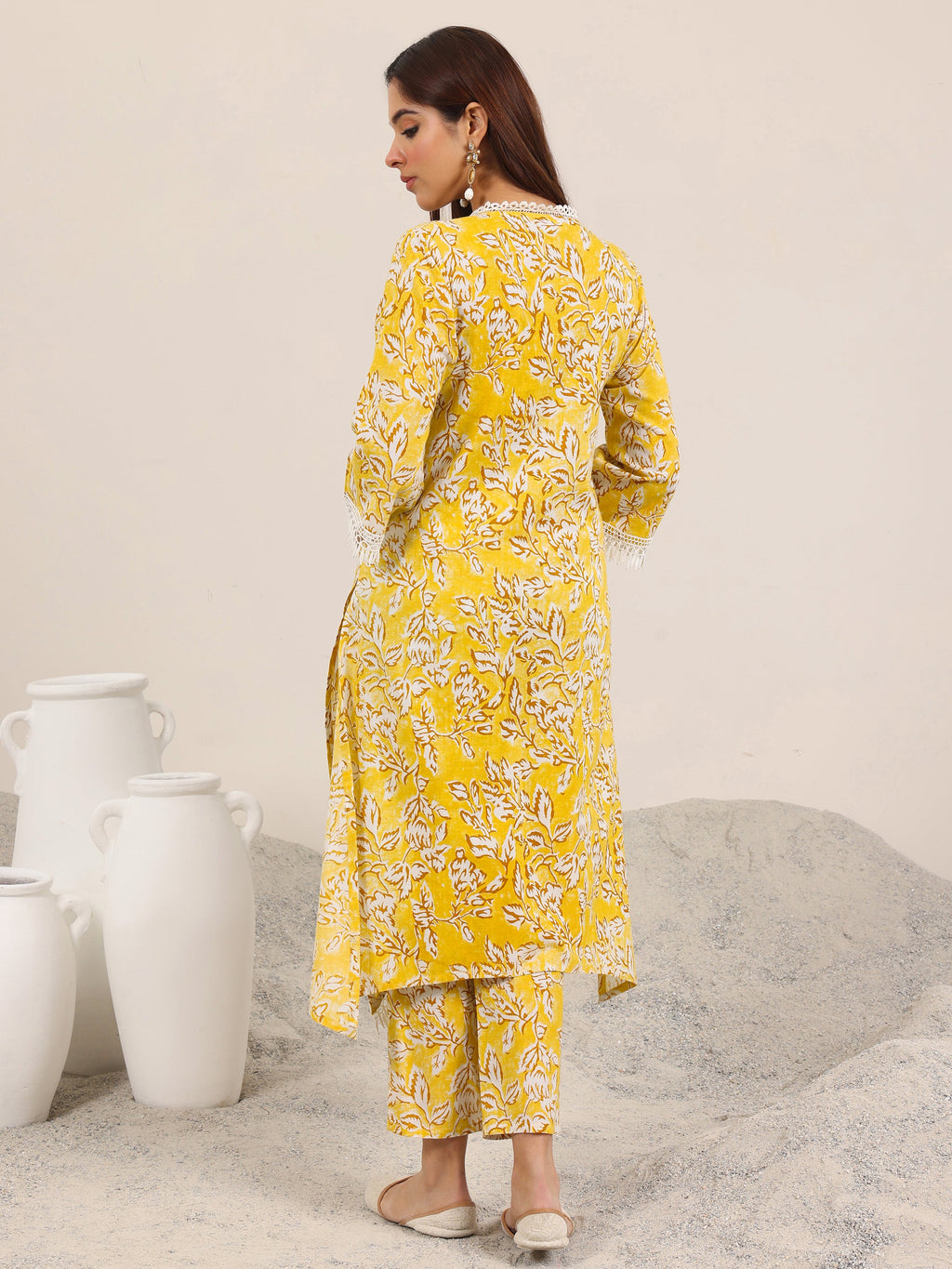 Mustard Printed Pure Cotton Straight Kurta Set
