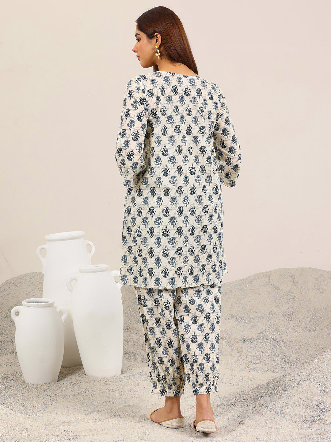 Off White Printed Pure Cotton Co-Ord Sets