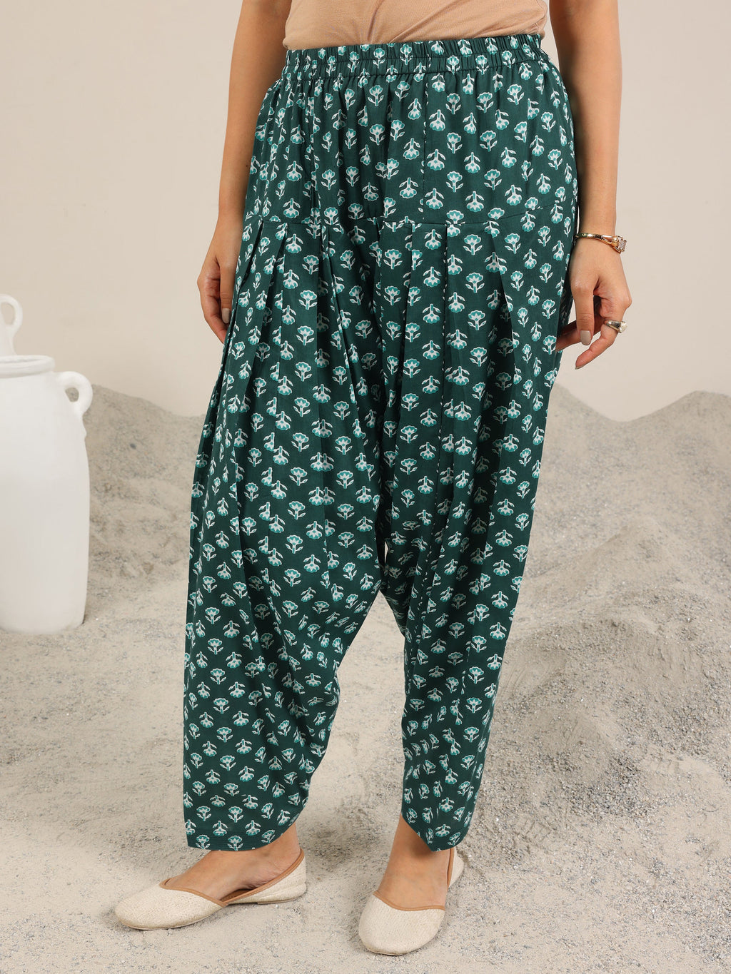 Green Printed Pure Cotton Straight Kurta Set