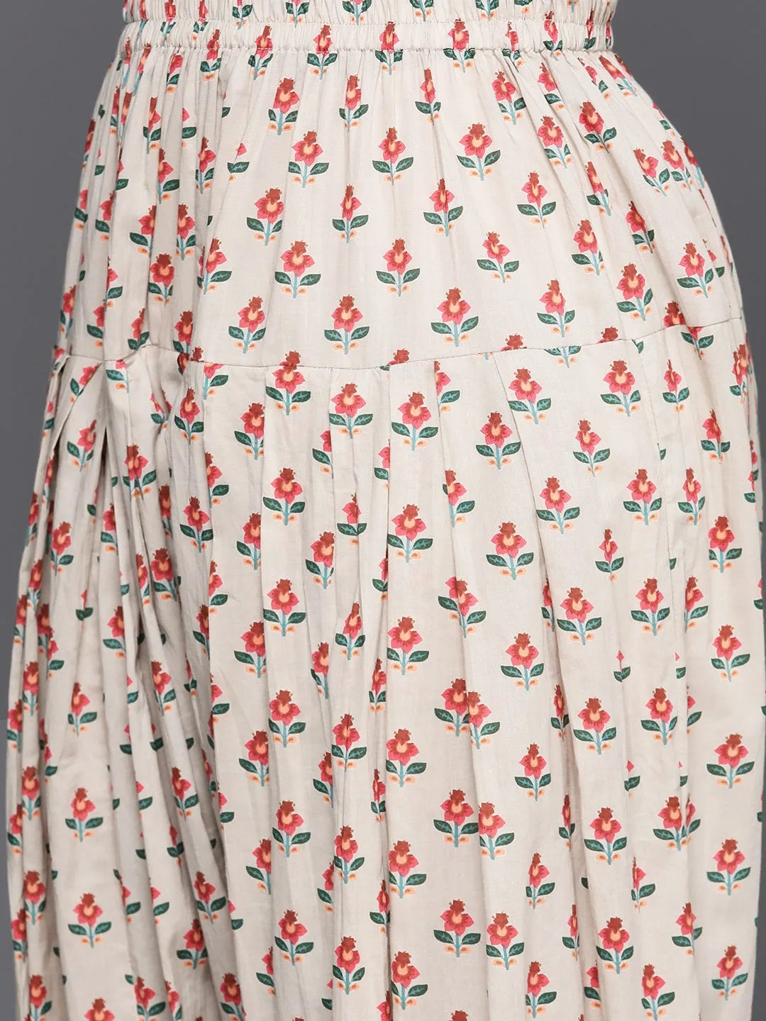 Beige Printed Cotton Straight Kurta Set