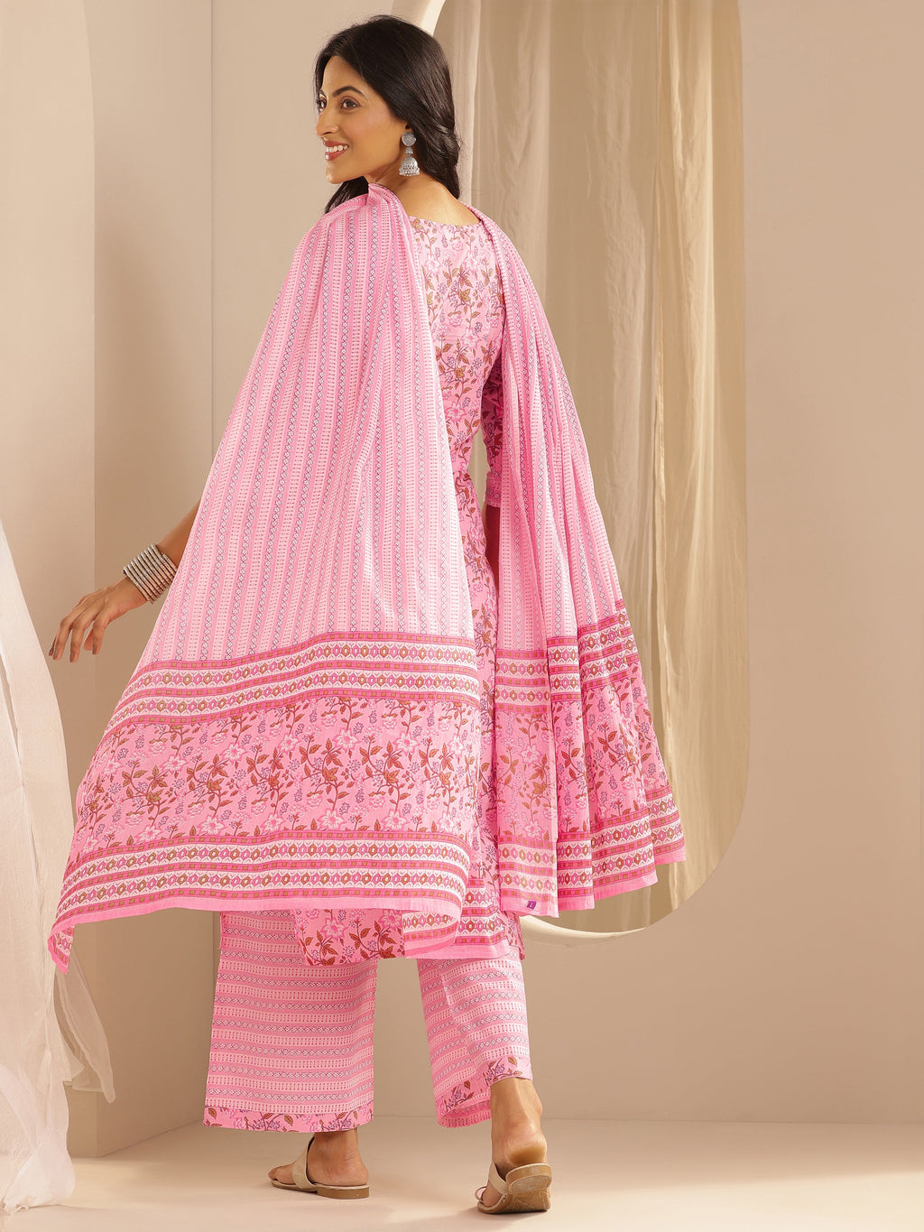 Pink Yoke Design Cotton Straight Suit With Dupatta