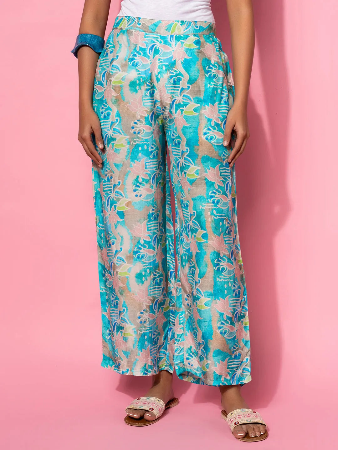 Blue Printed Silk Blend Co-Ords