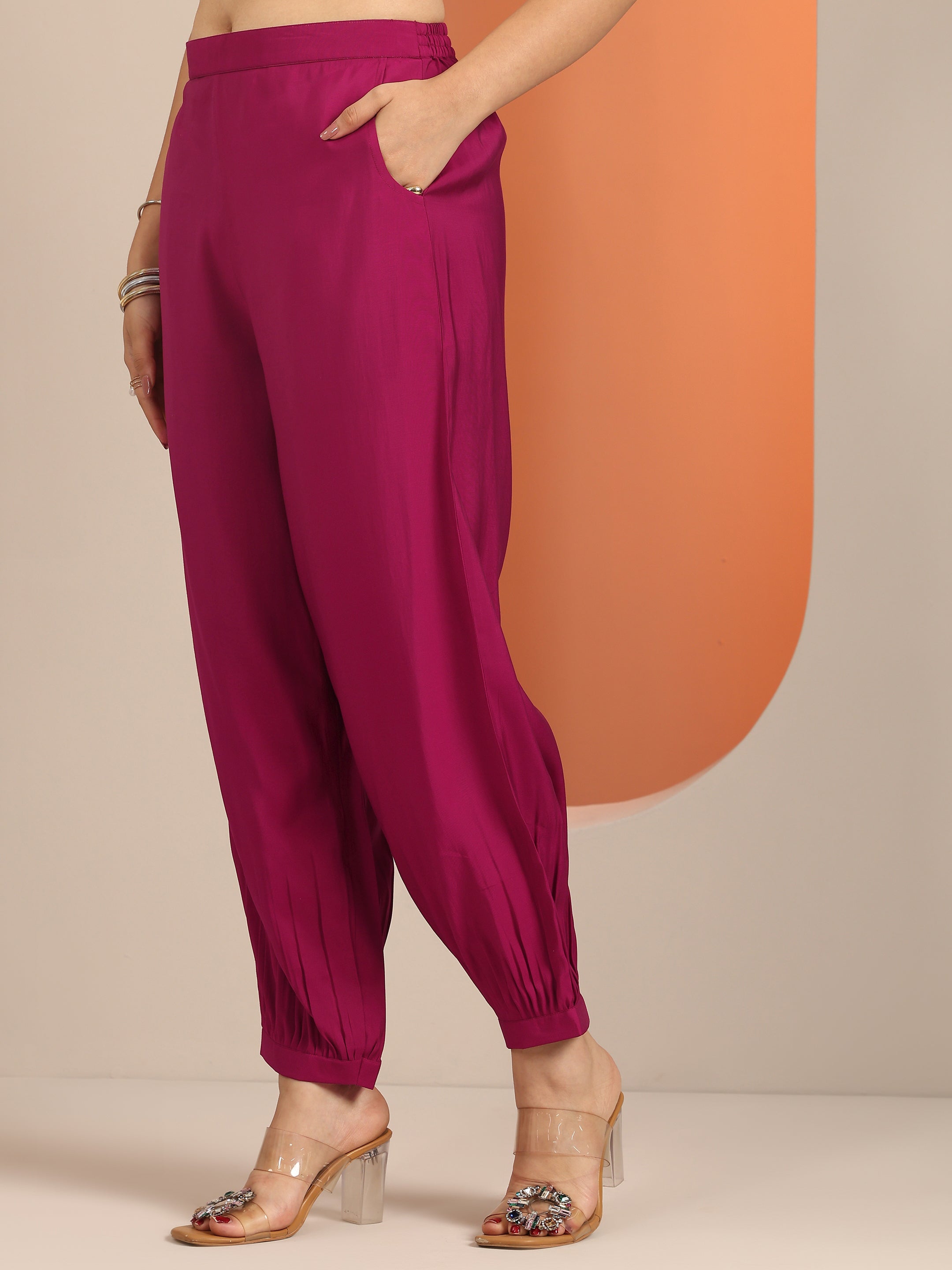 Magenta Printed Silk Blend Straight Suit Set WIth Dupatta