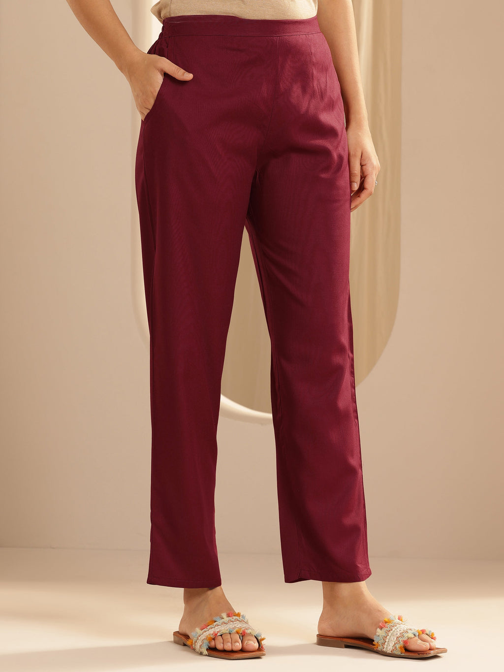 Maroon Yoke Design Viscose Rayon Straight Suit Set With Dupatta