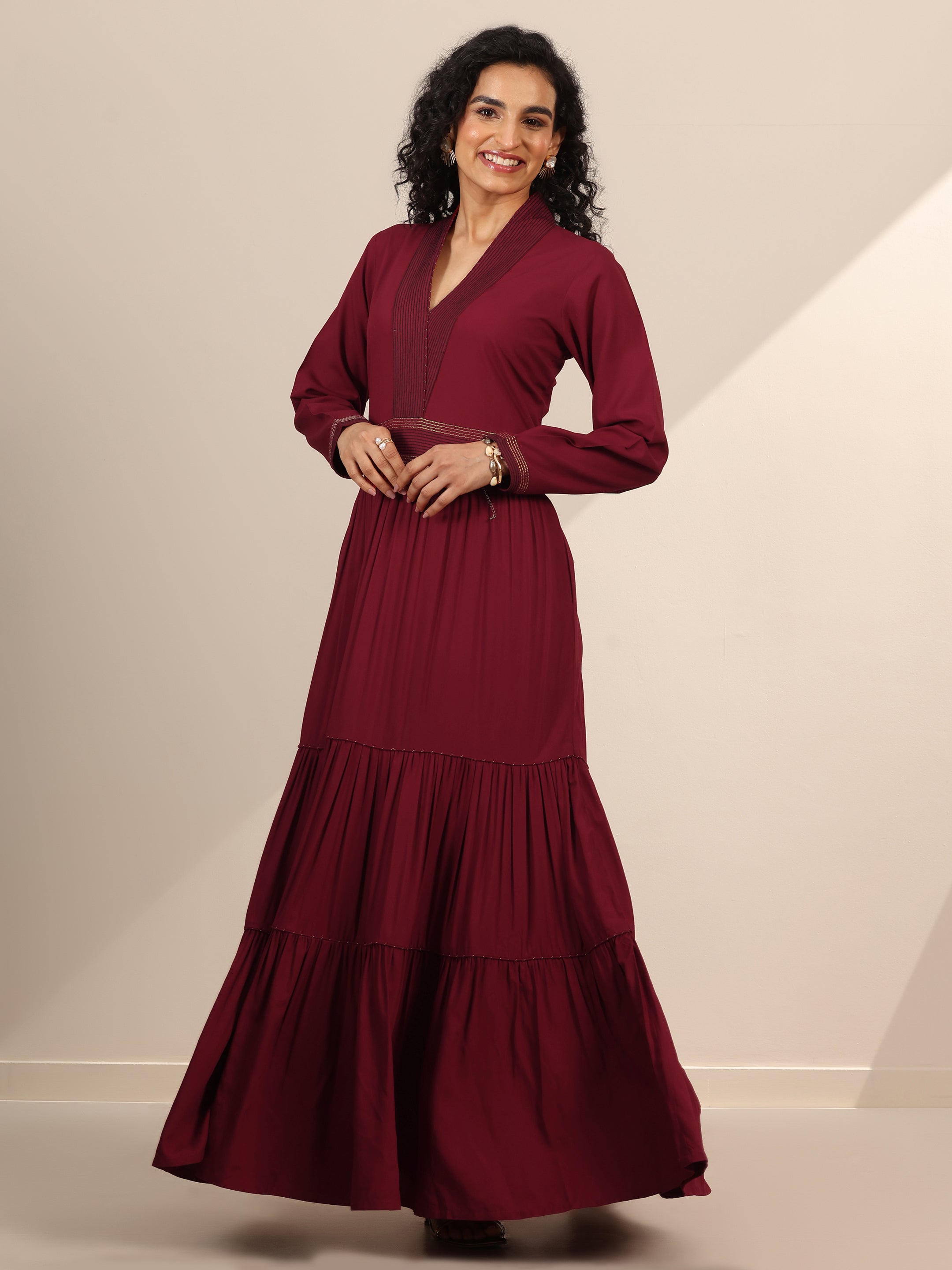 Maroon Embroidered Viscose Rayon Anarkali Kurta Set