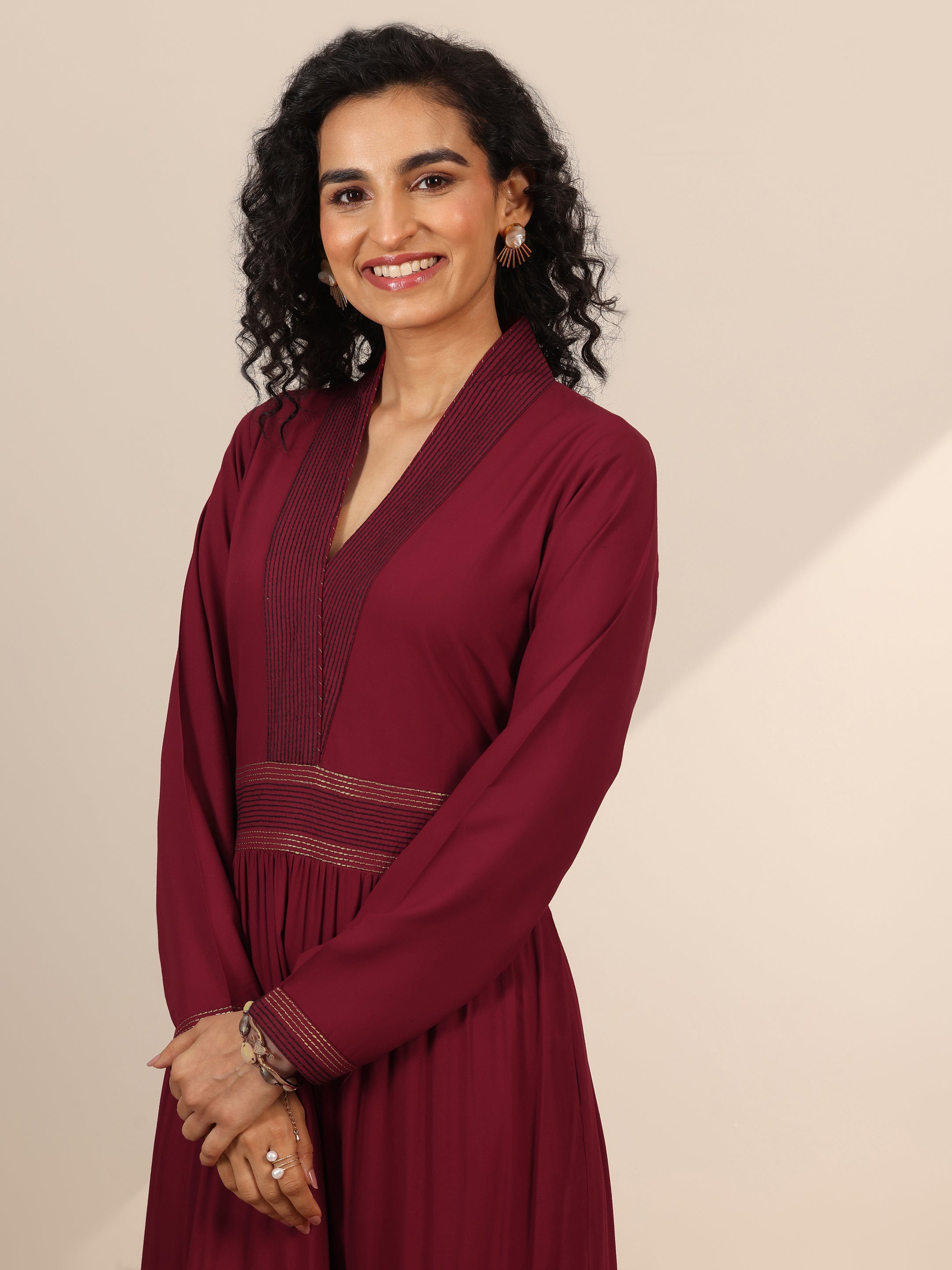 Maroon Embroidered Viscose Rayon Anarkali Kurta Set