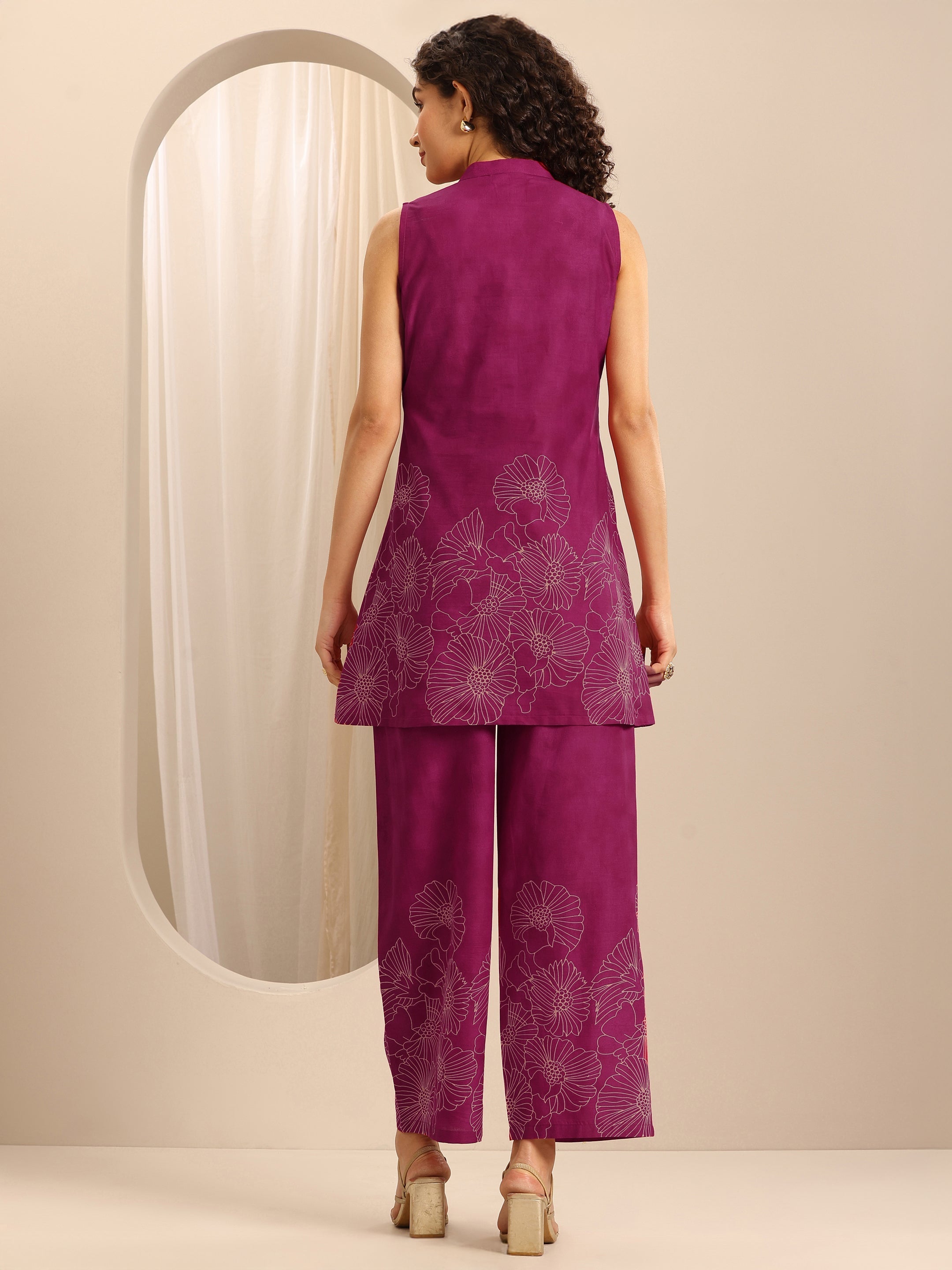 Pink Printed Cotton Blend A-line Kurta Set