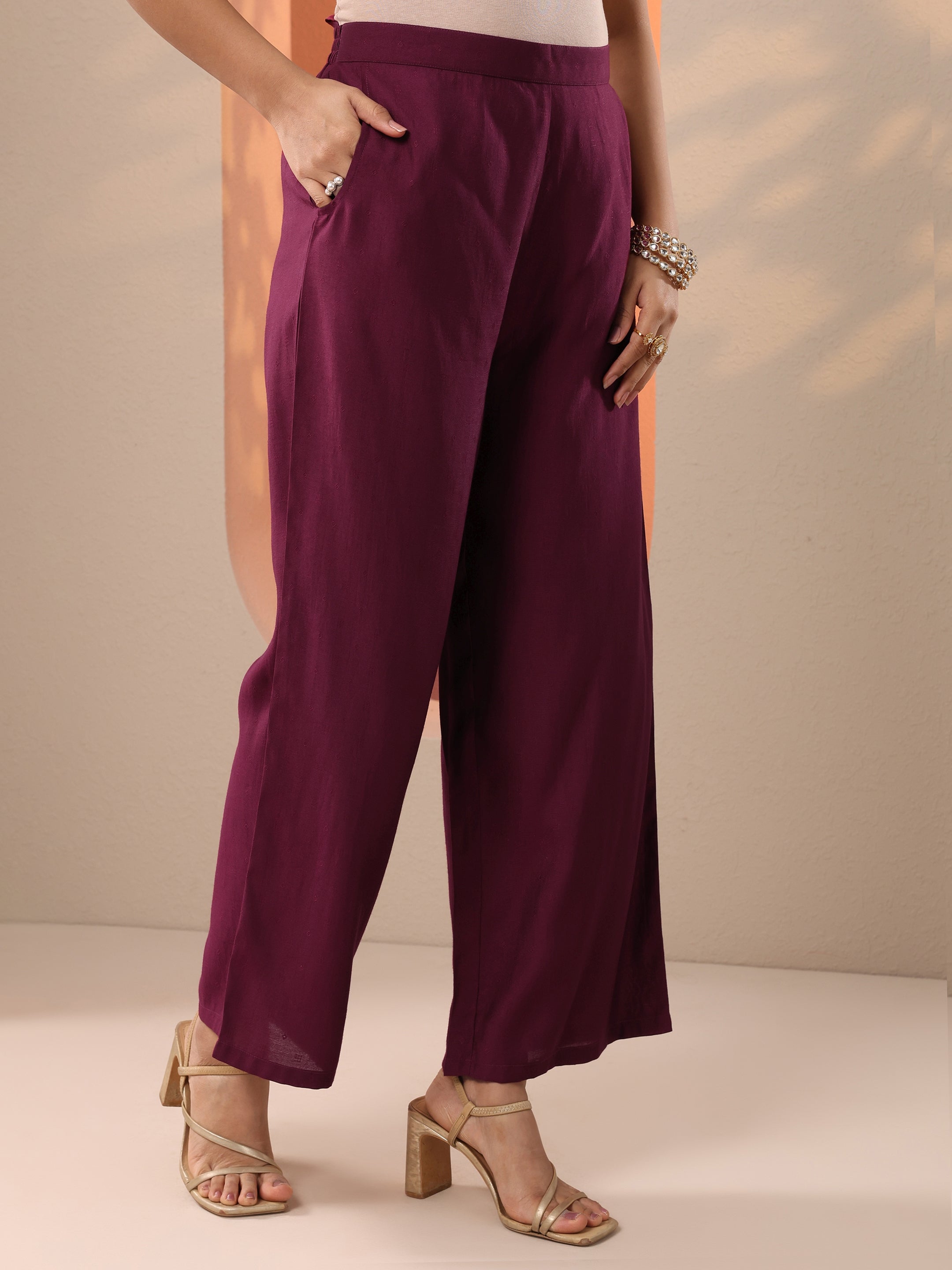 Burgundy Woven Design Silk Blend Straight Suit Set With Dupatta