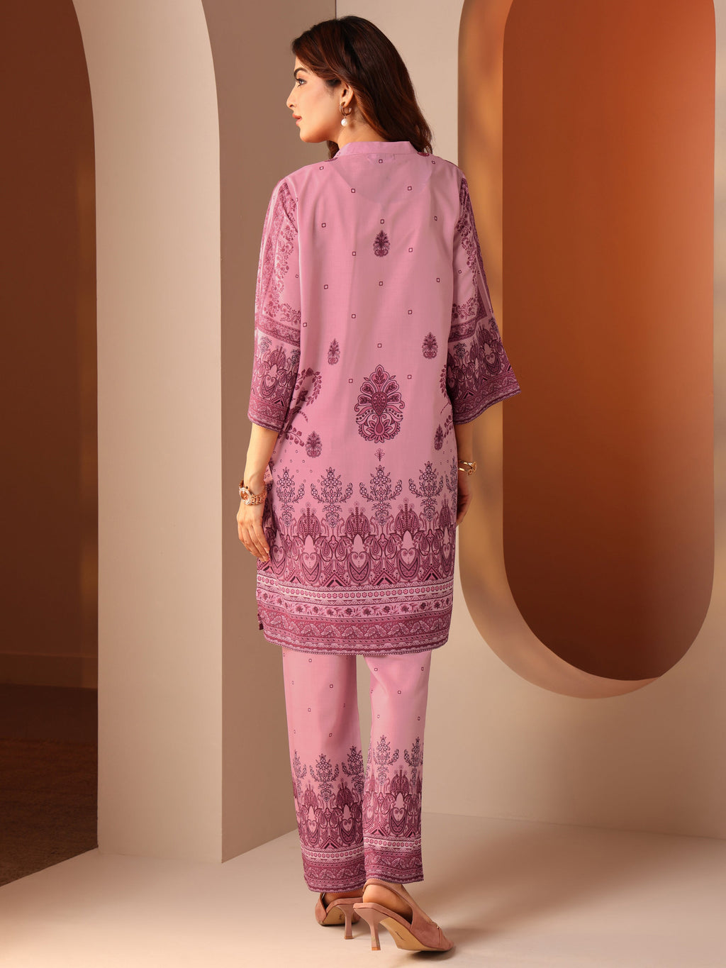 Pink Printed Cotton Blend Co-Ord Sets