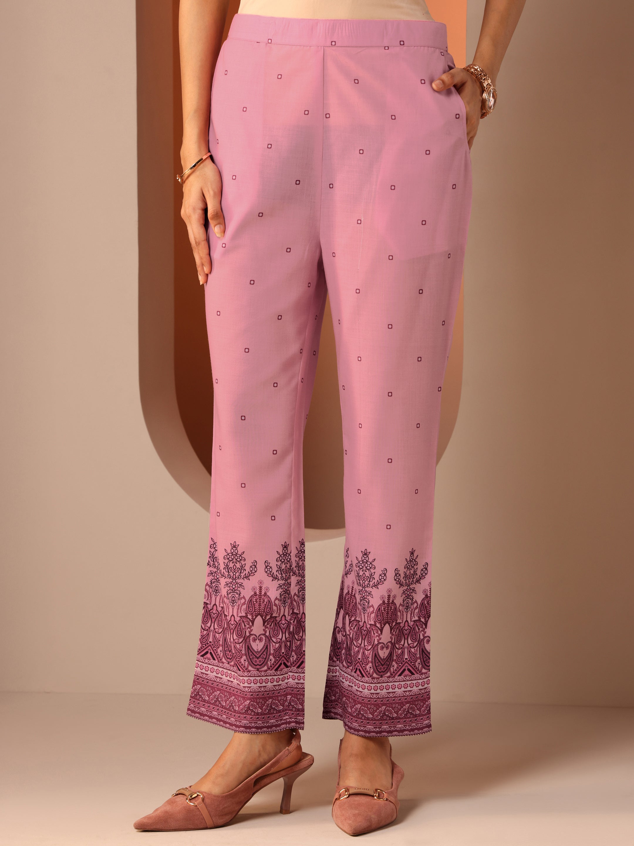 Pink Printed Cotton Blend Co-Ord Sets