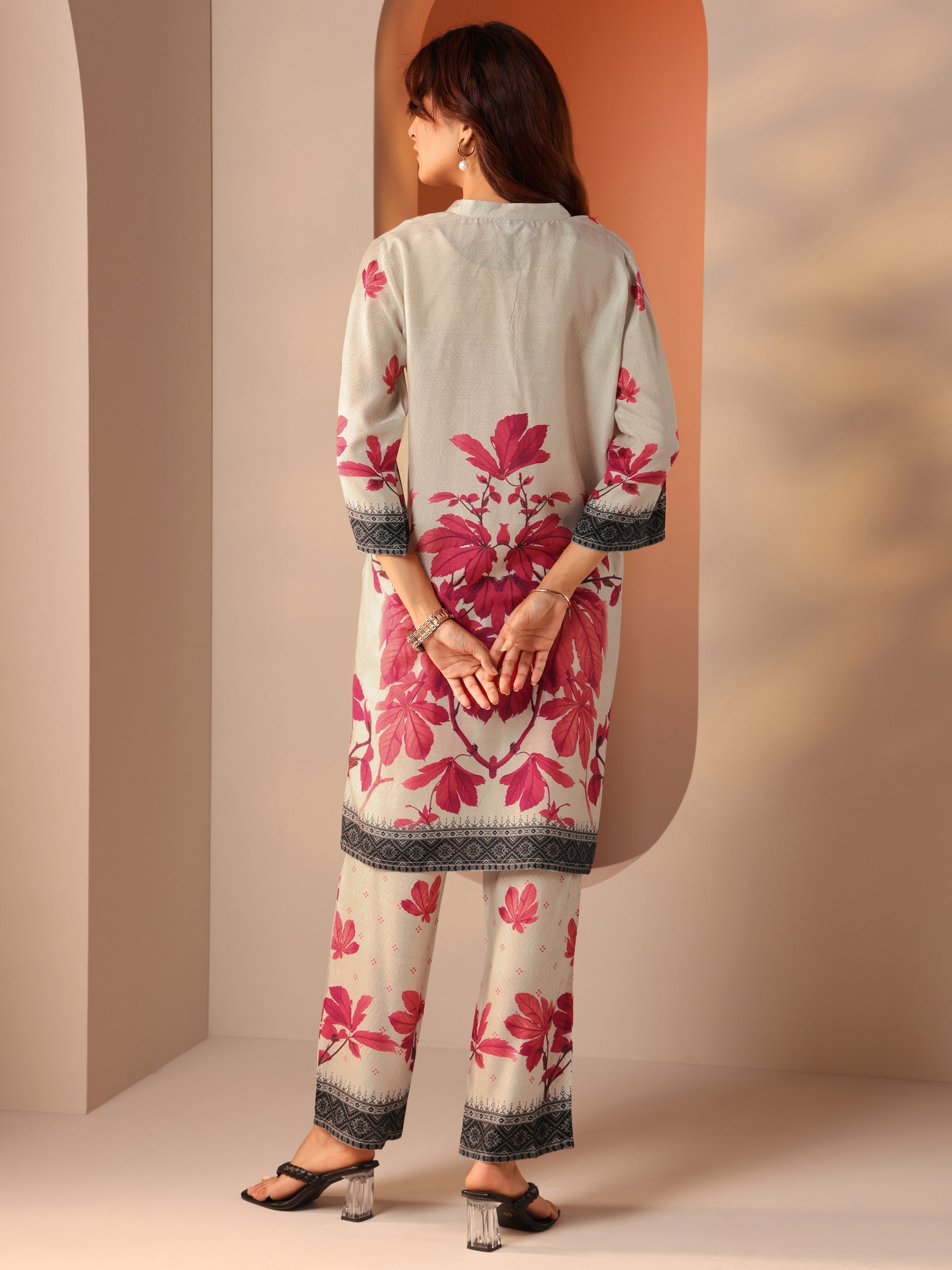 Off White Printed Cotton Blend Co-Ord Sets