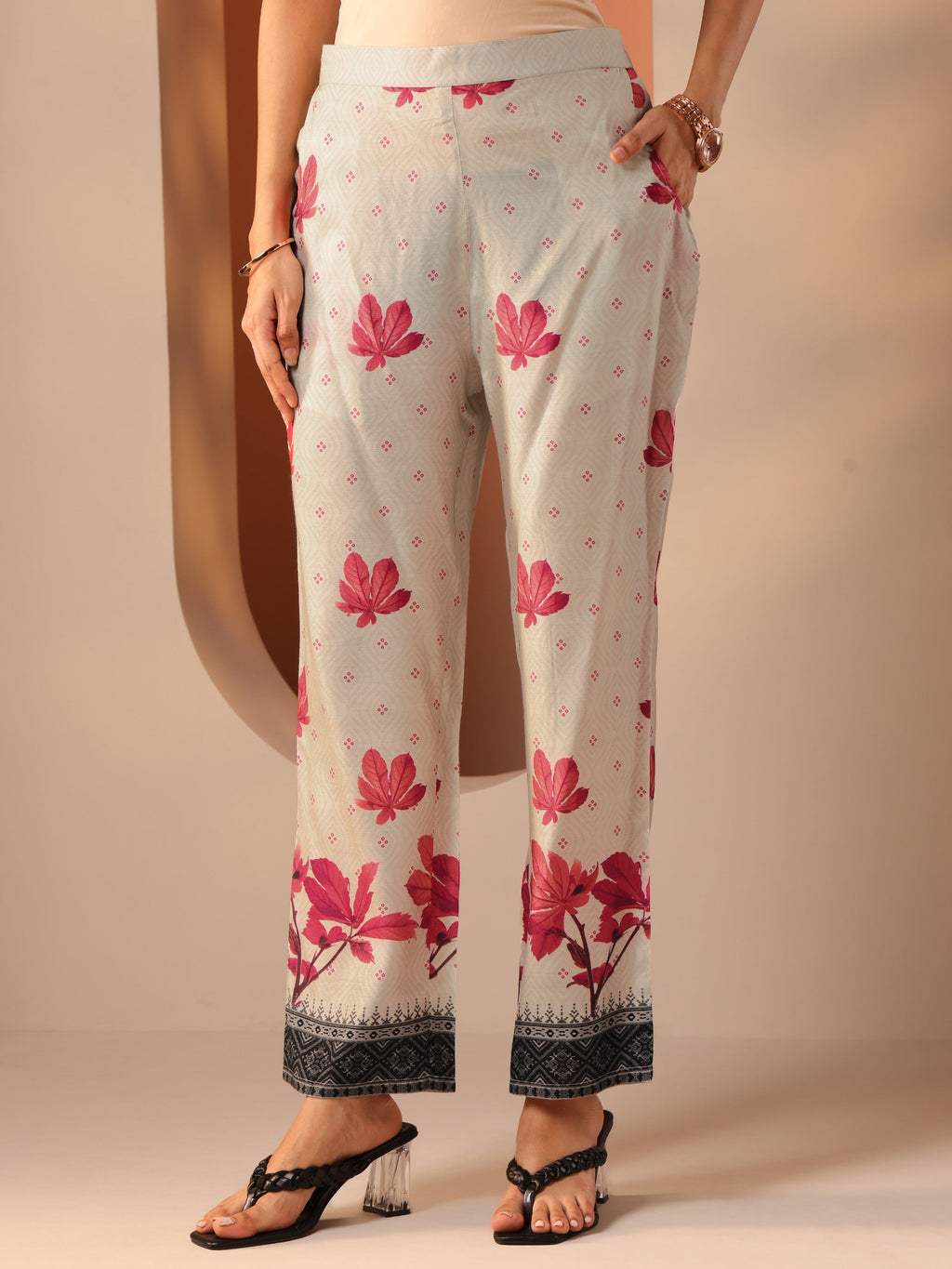 Off White Printed Cotton Blend Co-Ord Sets