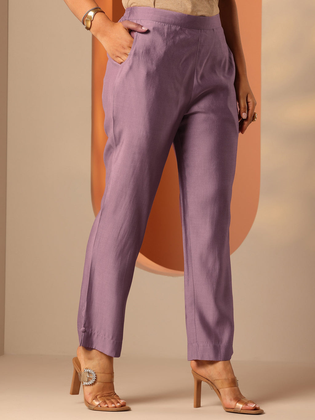 Mauve Embroidered Silk Blend A-Line Kurta Set