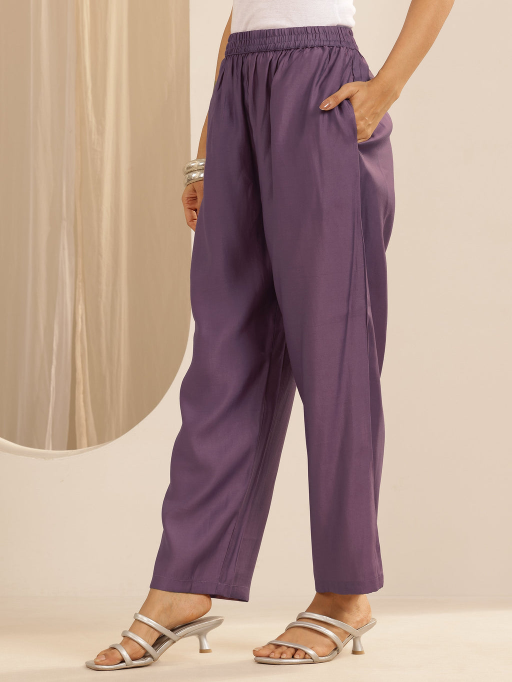 Mauve Embroidered Silk Blend Straight Kurta Set