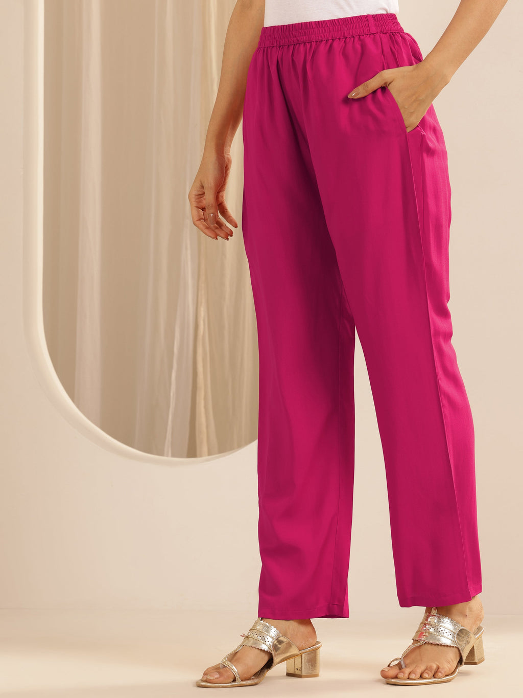 Pink Embroidered Silk Blend Straight Kurta Set