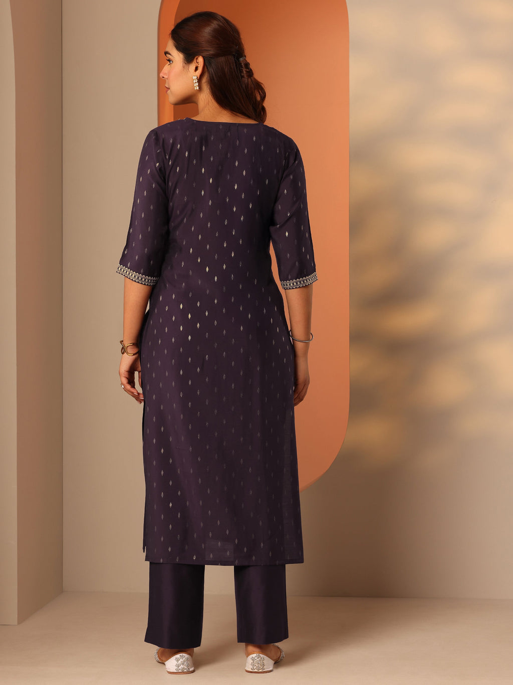 Burgundy Embellished Silk Blend Straight Kurta Set