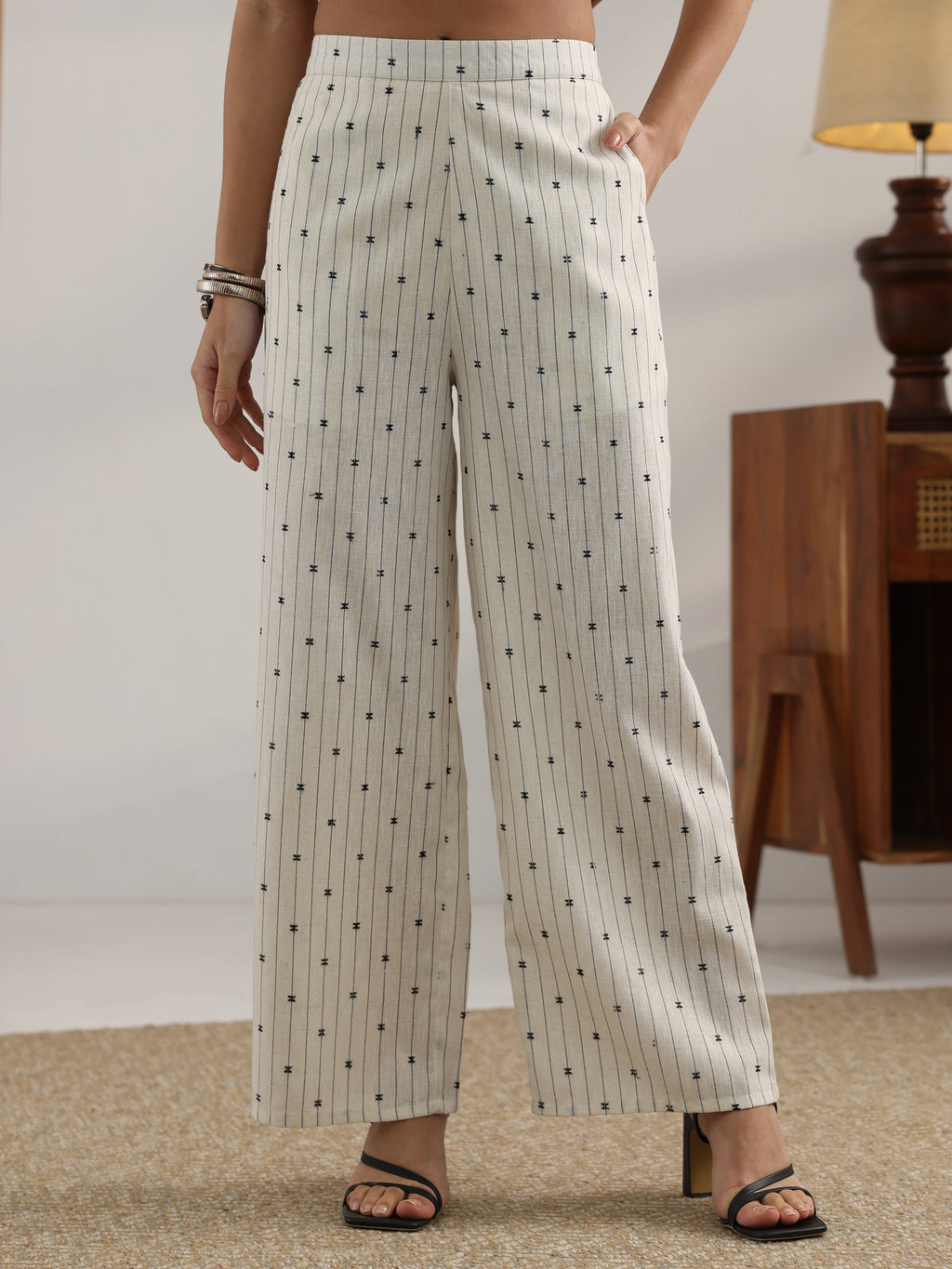 Off White Woven Design Cotton Blend  Co-Ord Set