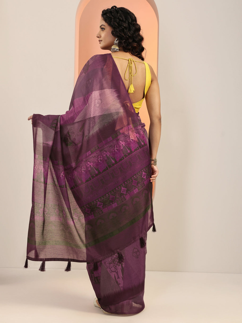 Mauve Printed Silk Blend Saree With Unstitched Blouse Piece