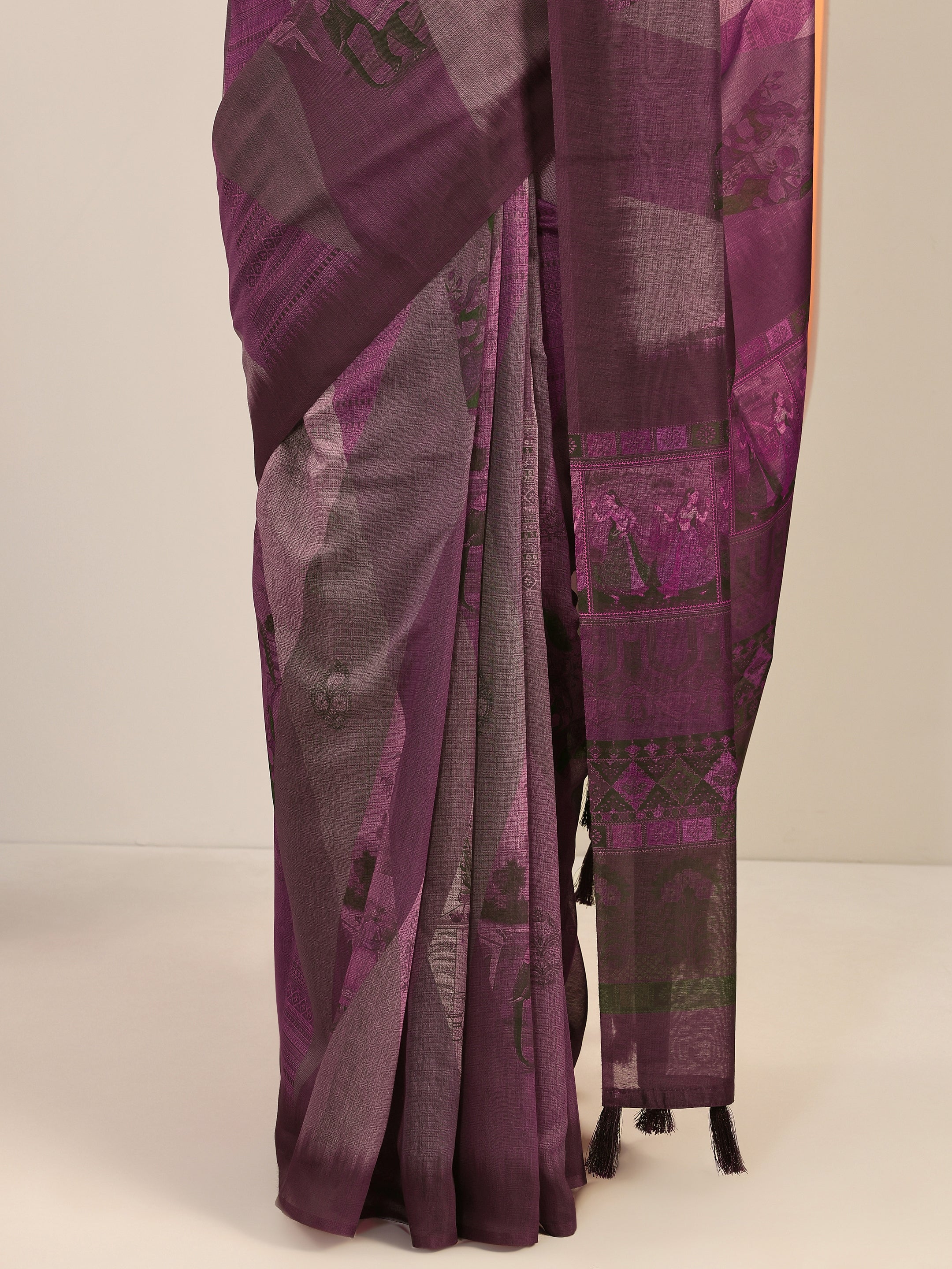 Mauve Printed Silk Blend Saree With Unstitched Blouse Piece