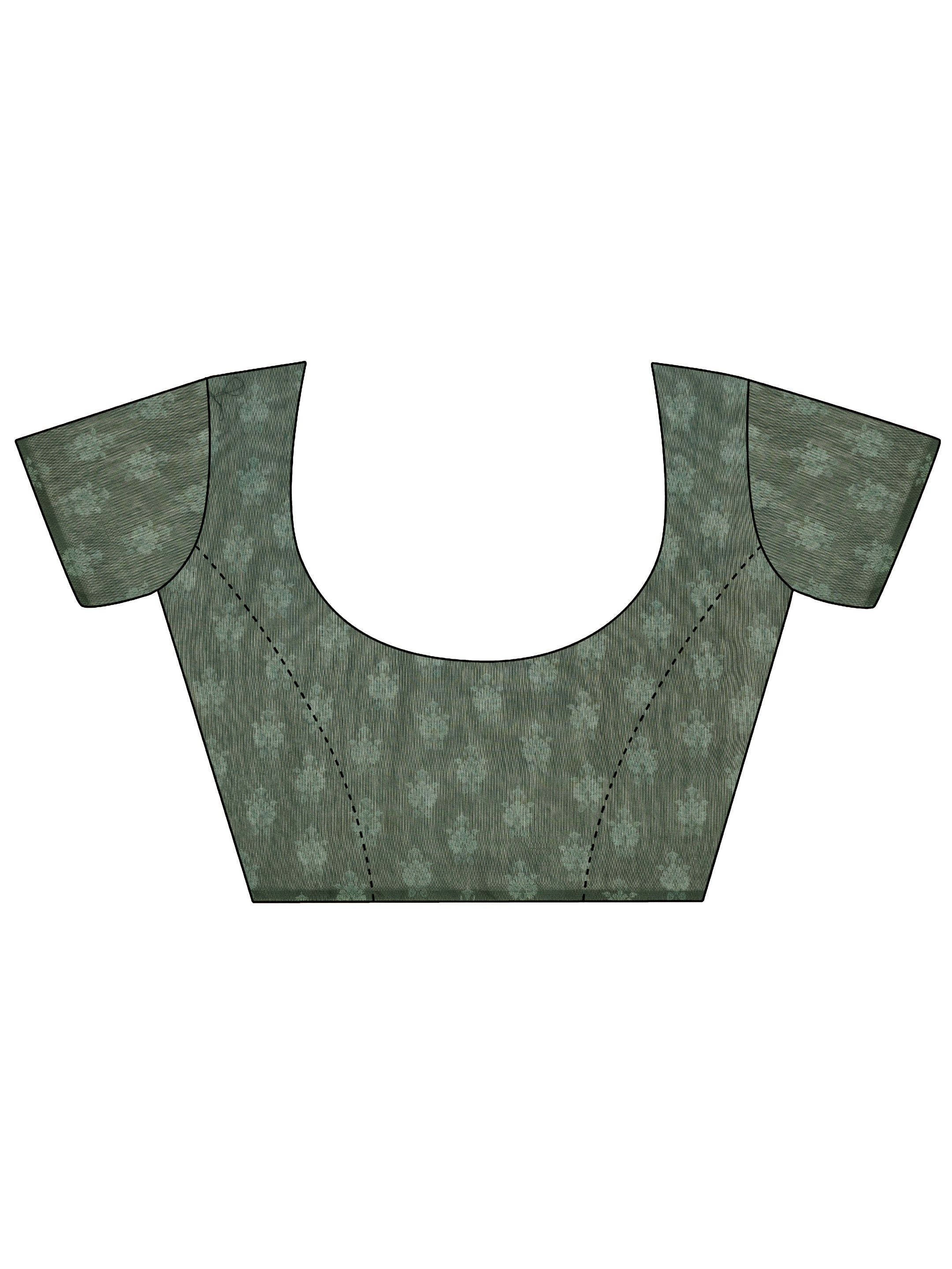 Green Printed Silk Saree With Unstitched Blouse Piece