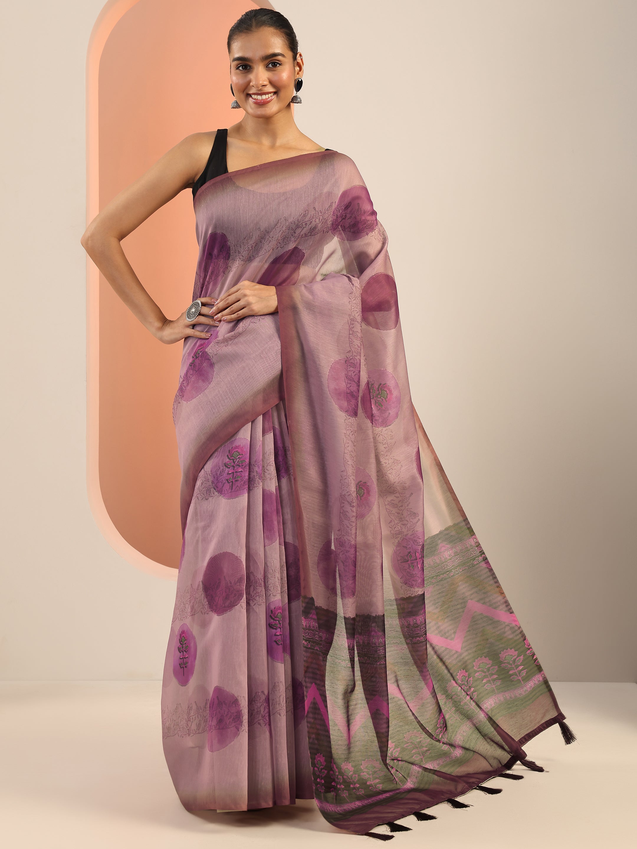 Mauve Printed Silk Saree With Unstitched Blouse Piece