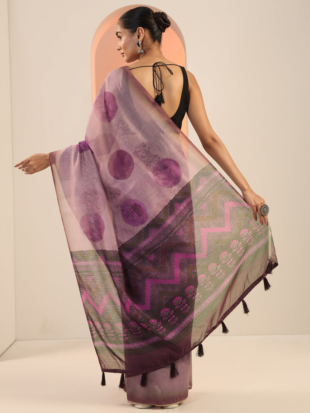 Mauve Printed Silk Saree With Unstitched Blouse Piece