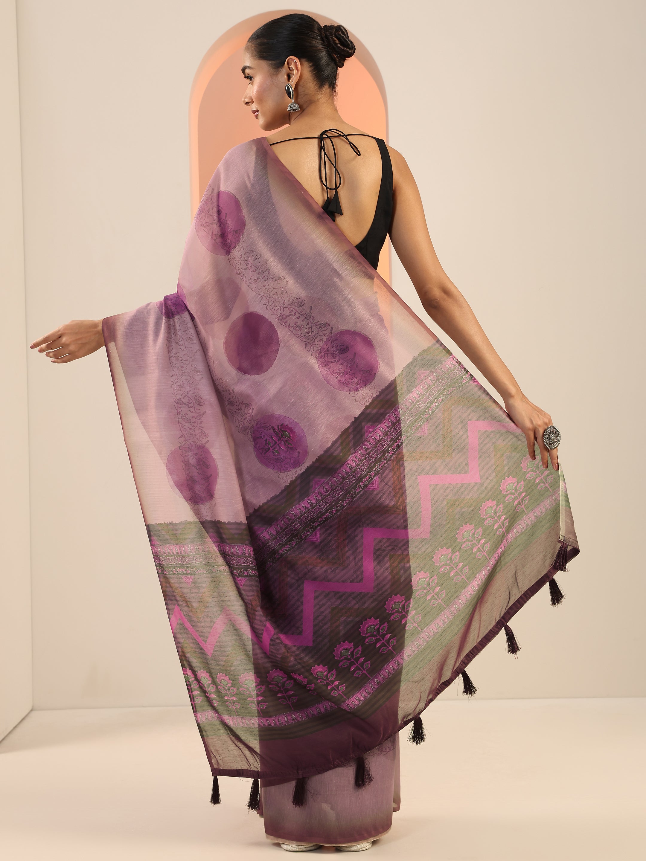 Mauve Printed Silk Saree With Unstitched Blouse Piece
